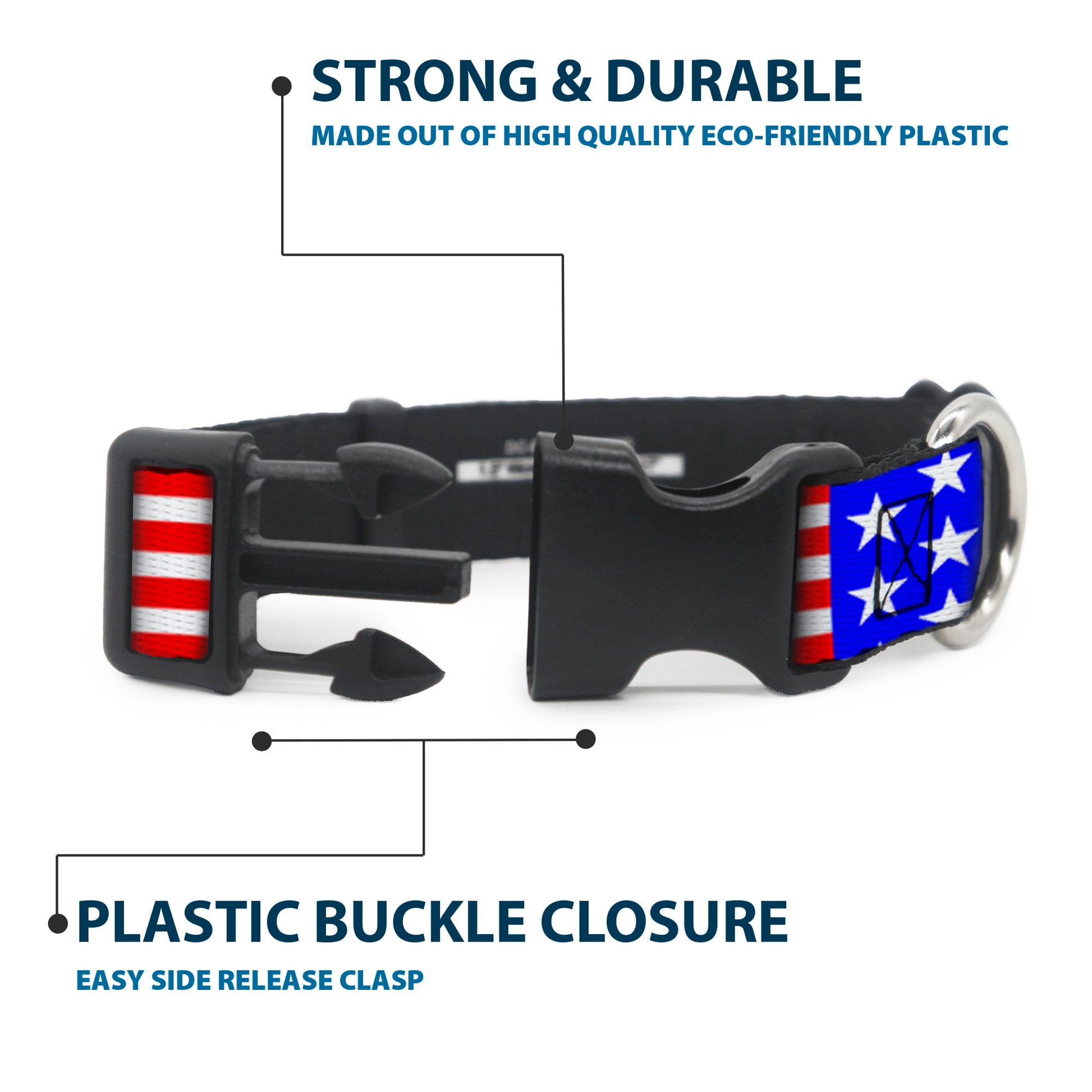 Plastic Clip Collar - Americana Stars & Stripes3 Red/White/Blue Plastic Clip Collars Buckle-Down