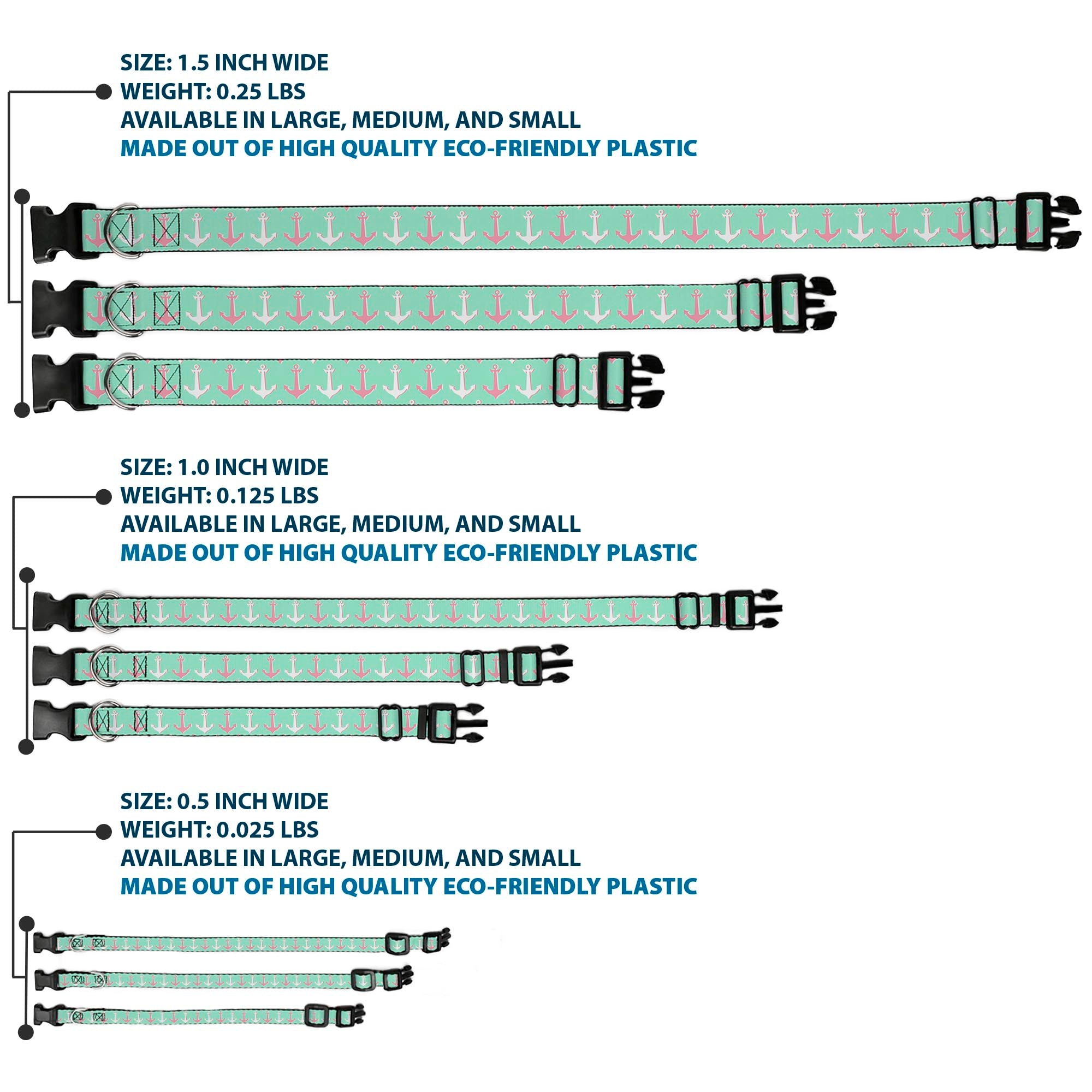 Plastic Clip Collar - Anchor2 CLOSE-UP Green/Pink/White Plastic Clip Collars Buckle-Down