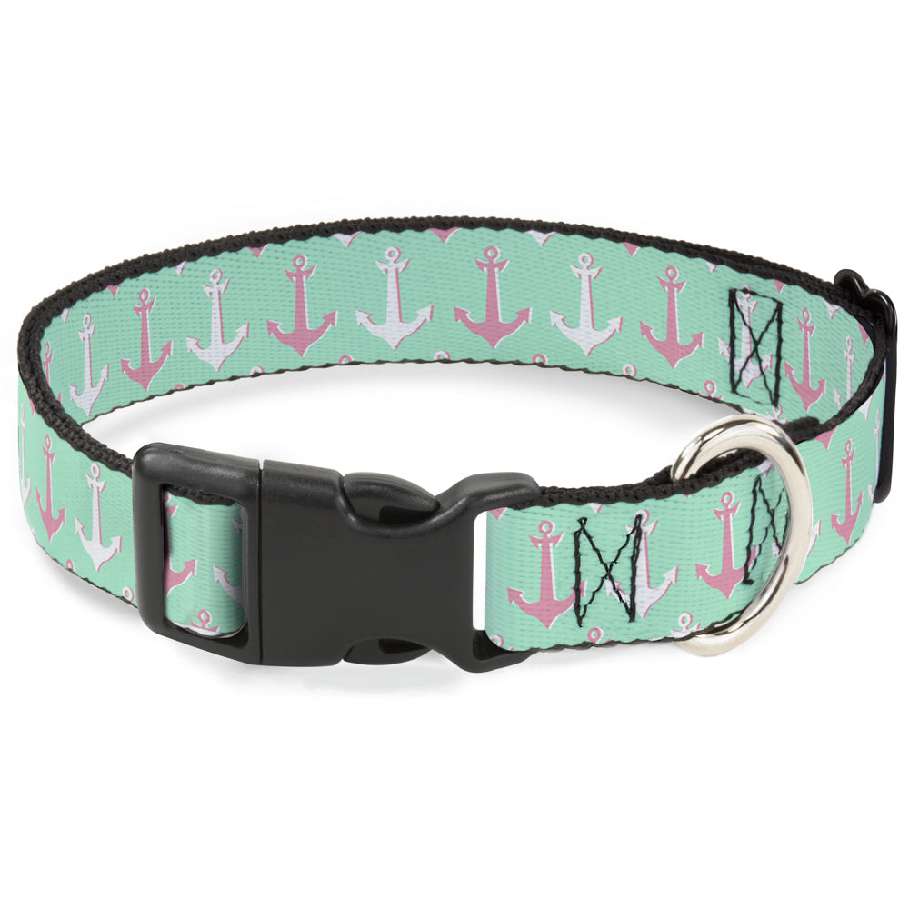 Plastic Clip Collar - Anchor2 CLOSE-UP Green/Pink/White Plastic Clip Collars Buckle-Down