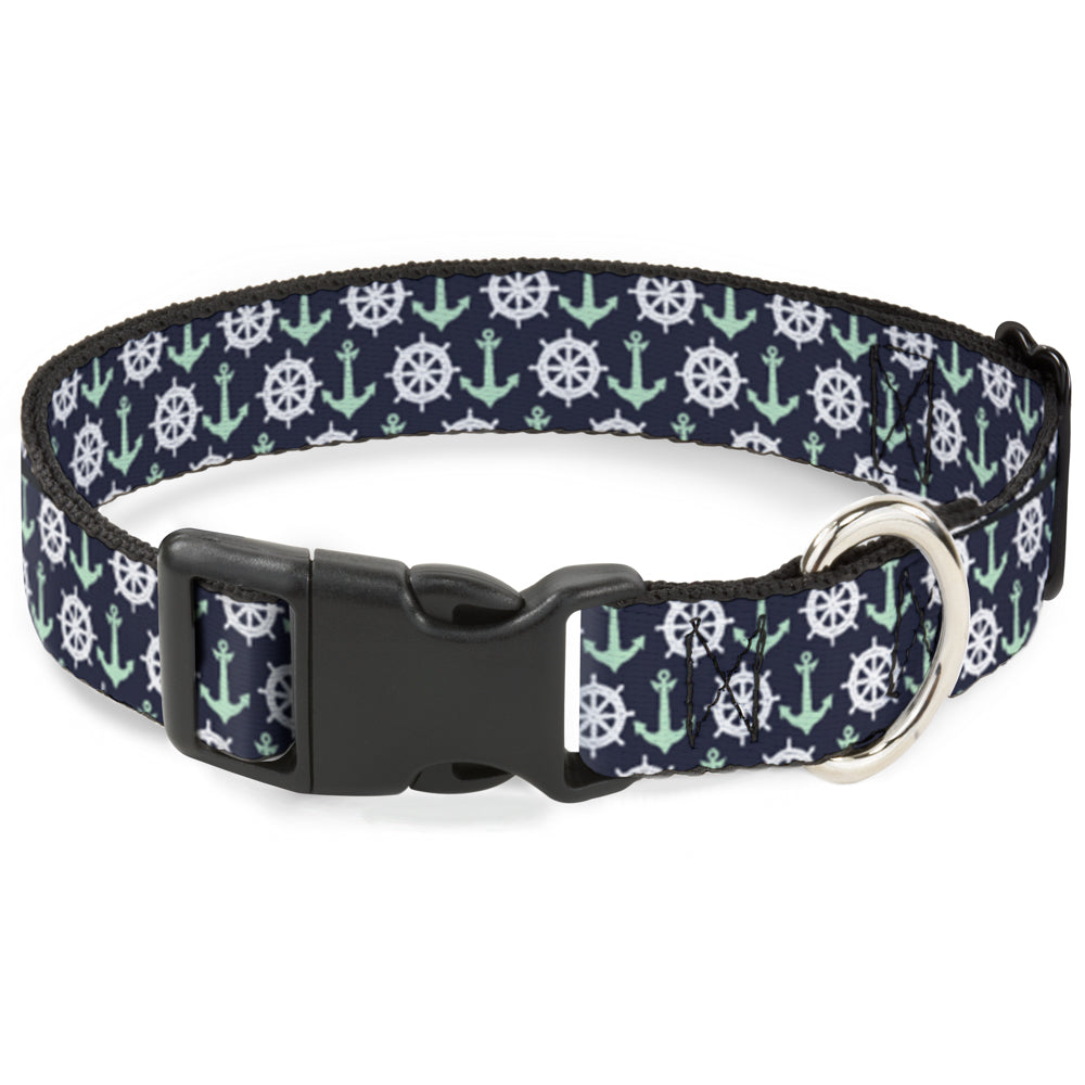 Plastic Clip Collar - Anchor2/Helm Monogram Navy/Turquoise/White Plastic Clip Collars Buckle-Down