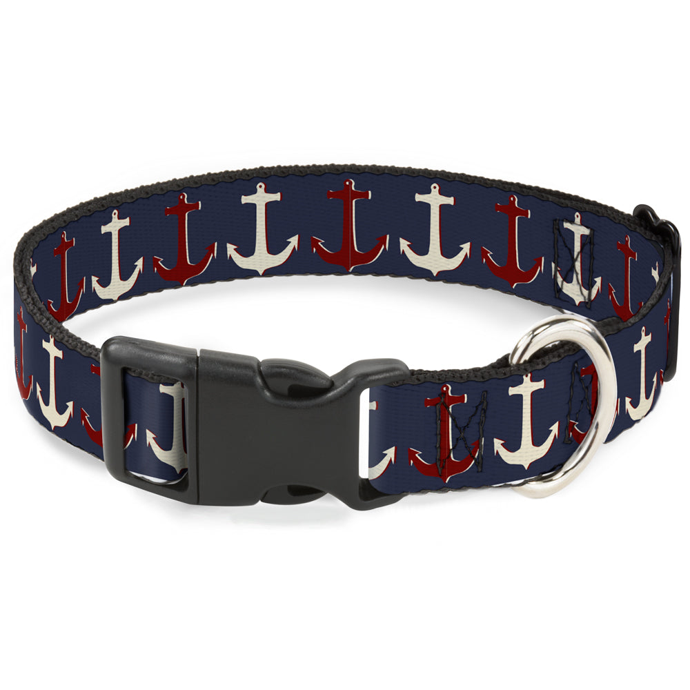 Plastic Clip Collar - Anchor3 CLOSE-UP Navy/Red/Cream Plastic Clip Collars Buckle-Down