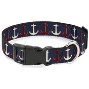 Plastic Clip Collar - Anchor3 CLOSE-UP Navy/Red/Cream Plastic Clip Collars Buckle-Down