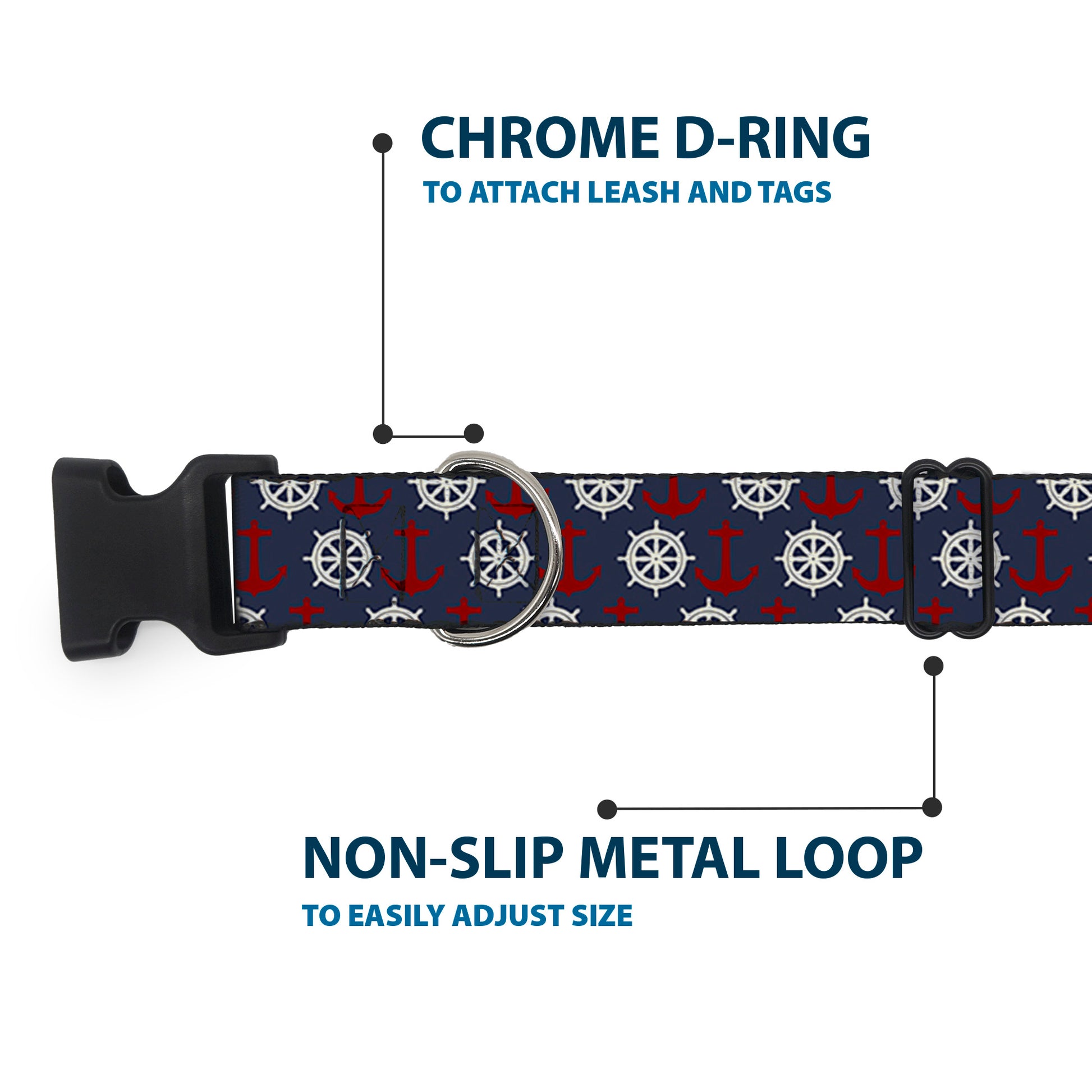 Plastic Clip Collar - Anchor3/Helm Monogram Navy/Red/Cream Plastic Clip Collars Buckle-Down