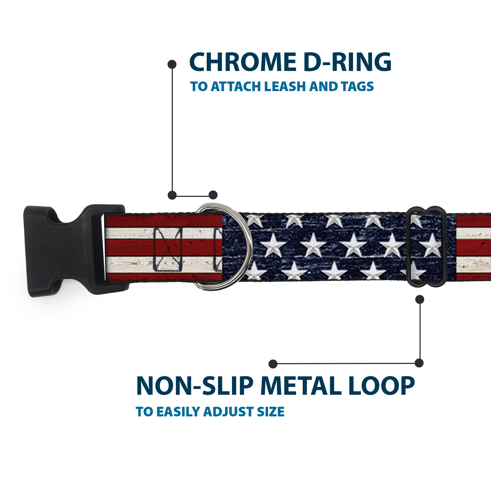 Plastic Clip Collar - Americana Rustic Stars & Stripes Plastic Clip Collars Buckle-Down