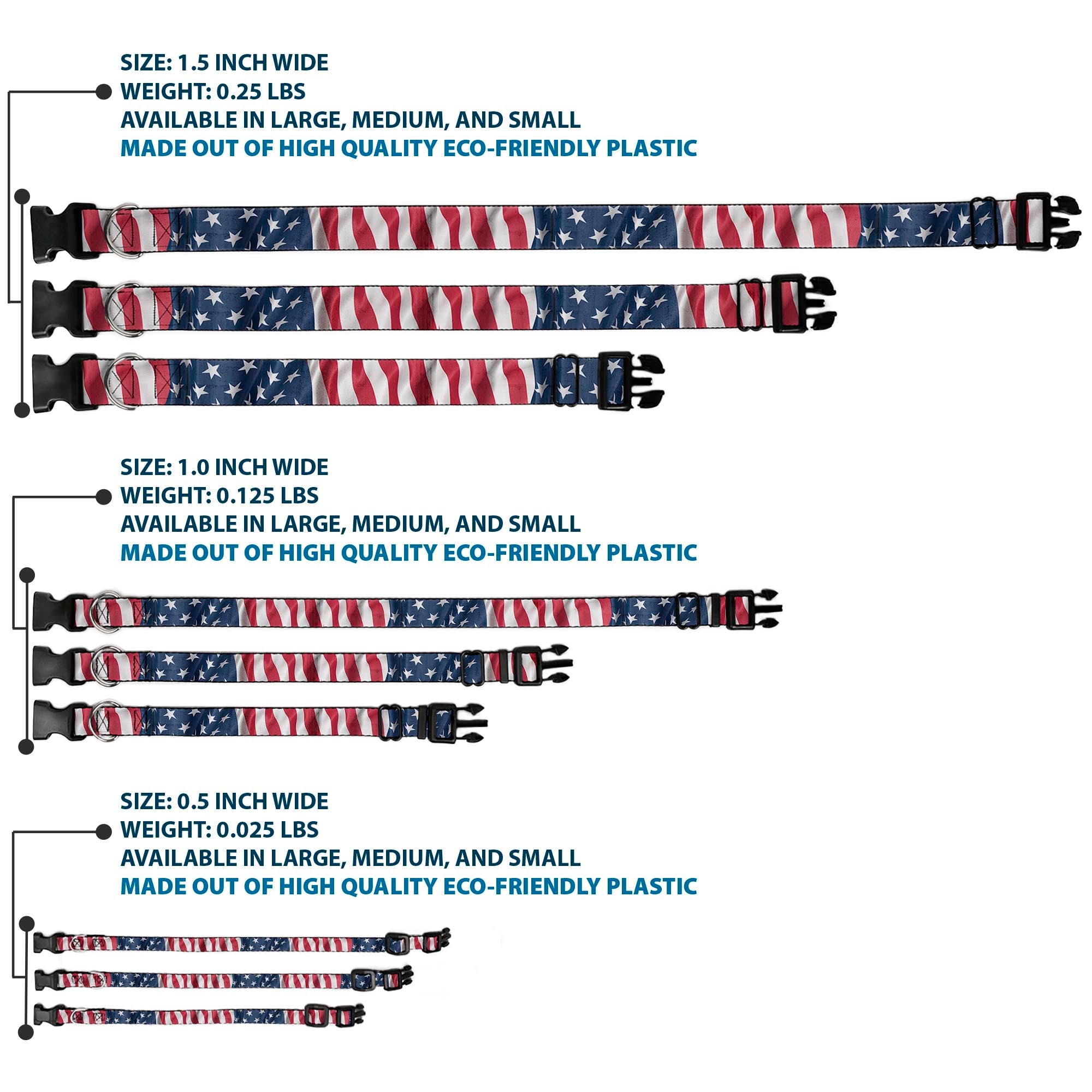 Plastic Clip Collar - American Flag Vertical CLOSE-UP Plastic Clip Collars Buckle-Down
