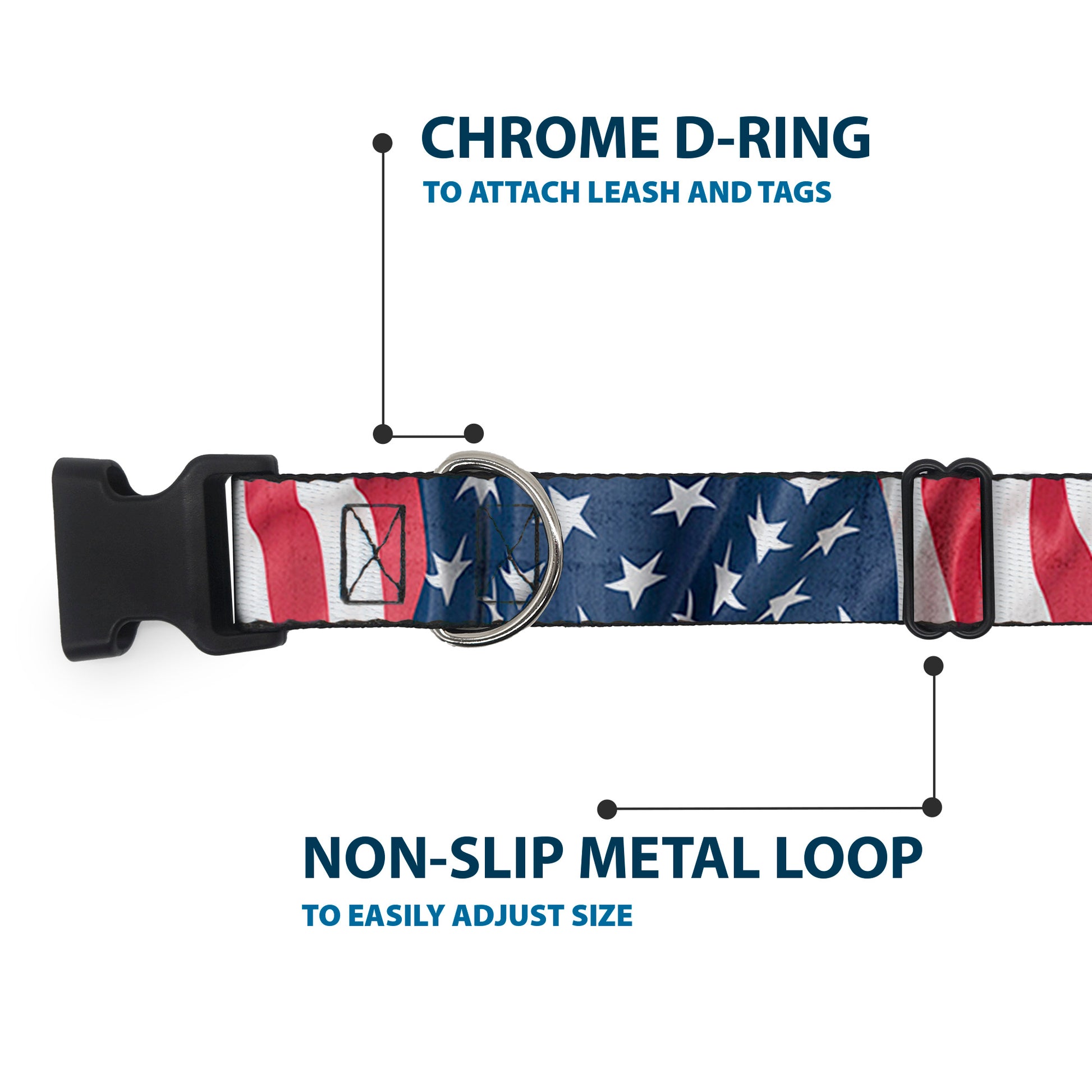 Plastic Clip Collar - American Flag Vertical CLOSE-UP Plastic Clip Collars Buckle-Down