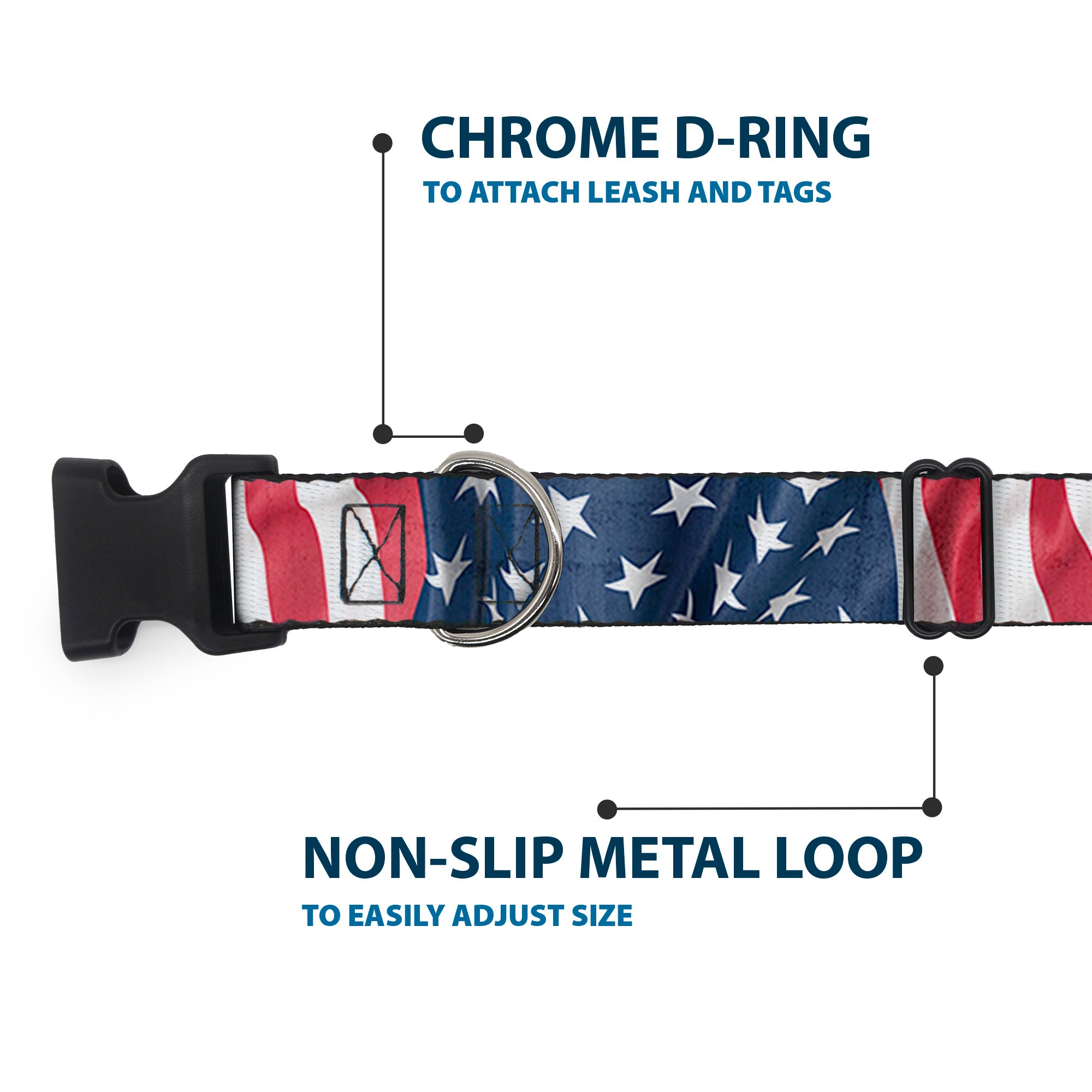 Plastic Clip Collar - American Flag Vertical CLOSE-UP Plastic Clip Collars Buckle-Down