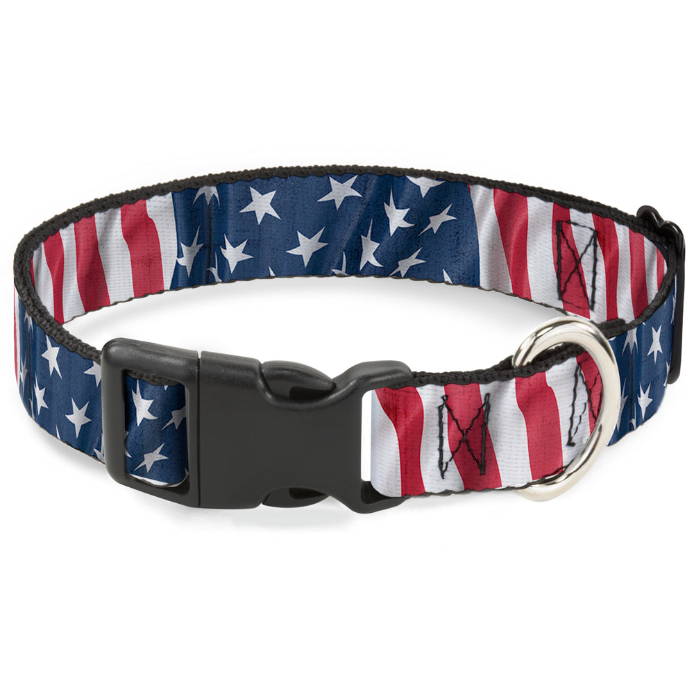 Plastic Clip Collar - American Flag Vertical CLOSE-UP Plastic Clip Collars Buckle-Down
