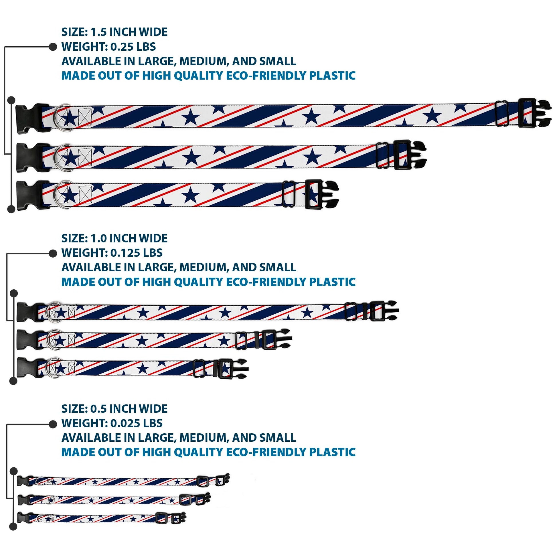 Plastic Clip Collar - Americana Diagonal Stars & Stripes White/Red/Blue Plastic Clip Collars Buckle-Down