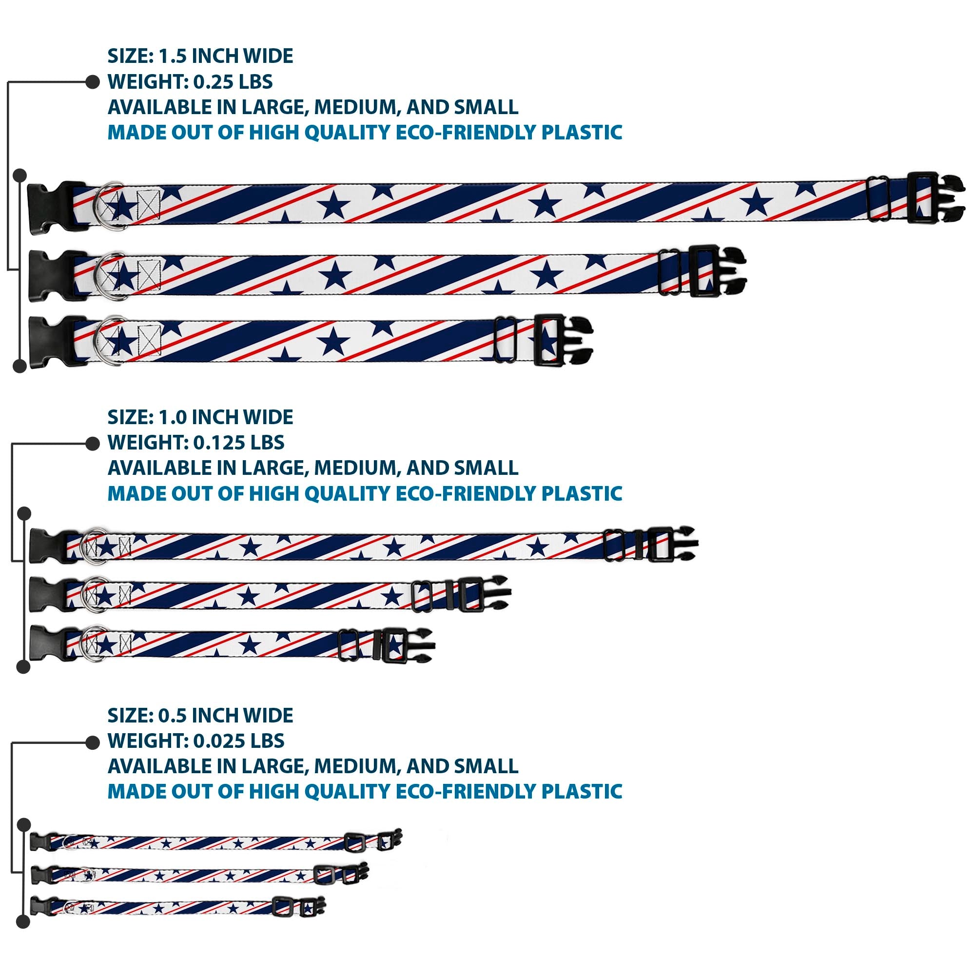 Plastic Clip Collar - Americana Diagonal Stars & Stripes White/Red/Blue Plastic Clip Collars Buckle-Down