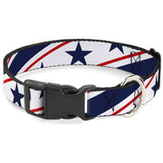 Plastic Clip Collar - Americana Diagonal Stars & Stripes White/Red/Blue Plastic Clip Collars Buckle-Down
