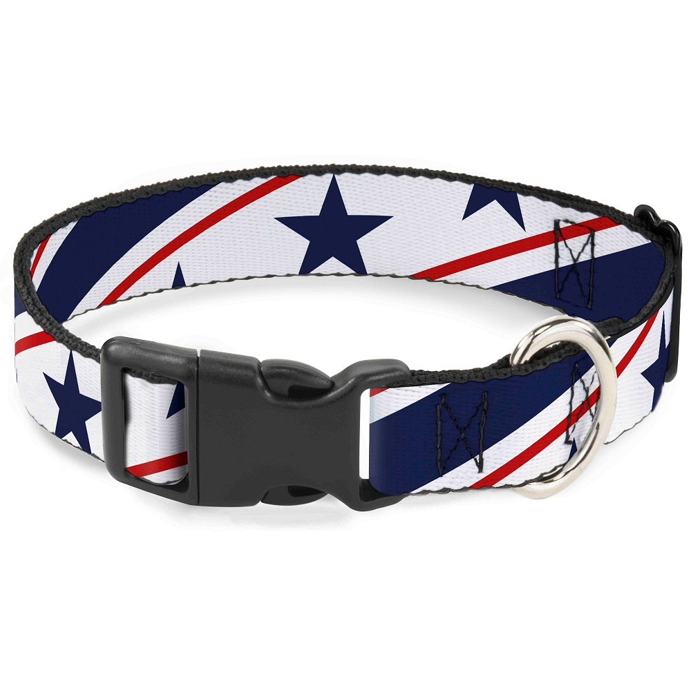 Plastic Clip Collar - Americana Diagonal Stars & Stripes White/Red/Blue Plastic Clip Collars Buckle-Down