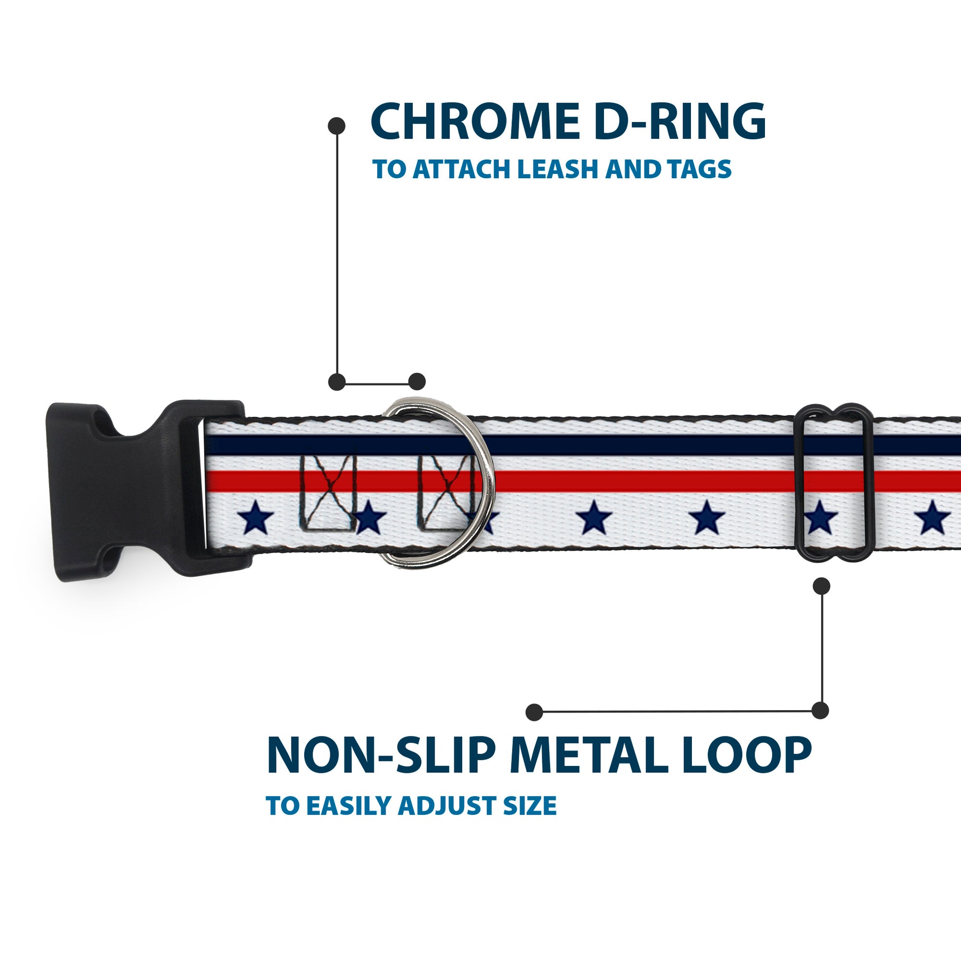Plastic Clip Collar - Americana Stars & Stripes5 White/Blue/Red Plastic Clip Collars Buckle-Down