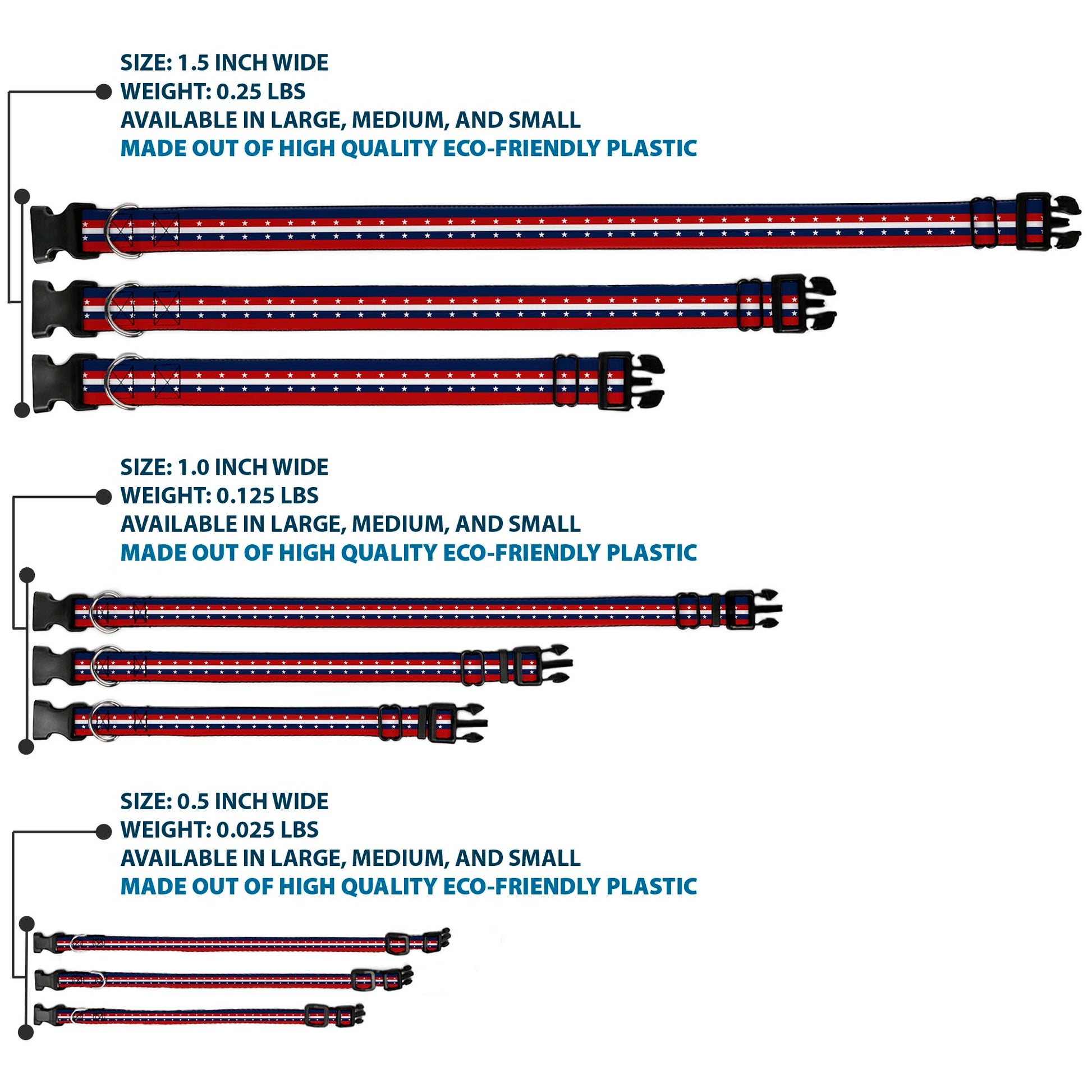 Plastic Clip Collar - Americana Stripe w/Stars Blue/Red/White Plastic Clip Collars Buckle-Down