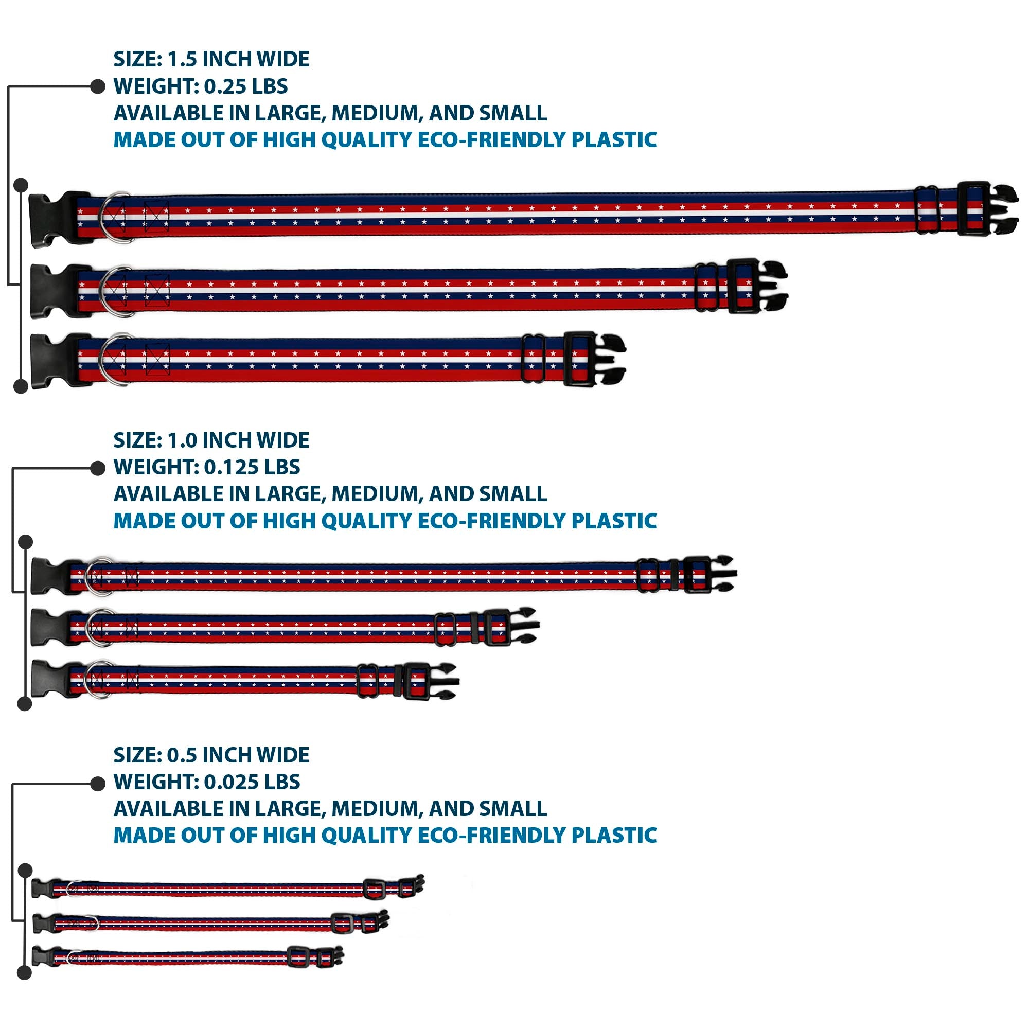 Plastic Clip Collar - Americana Stripe w/Stars Blue/Red/White Plastic Clip Collars Buckle-Down