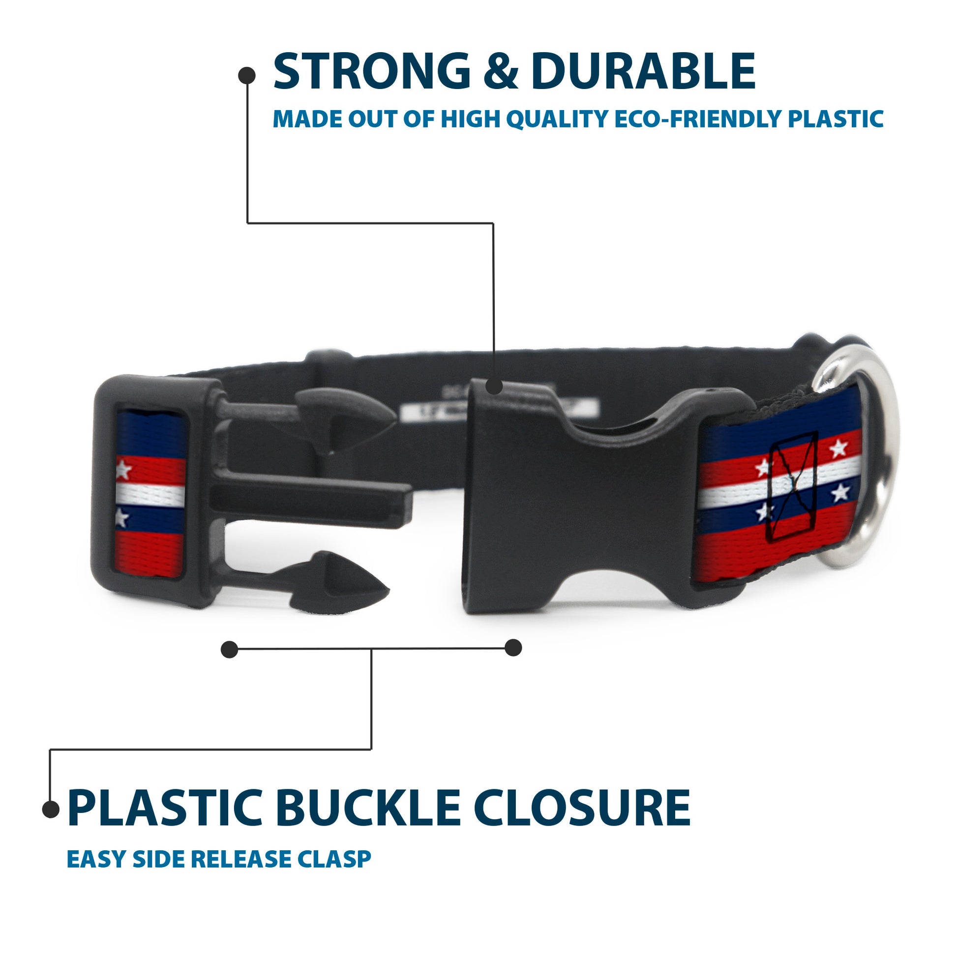 Plastic Clip Collar - Americana Stripe w/Stars Blue/Red/White Plastic Clip Collars Buckle-Down