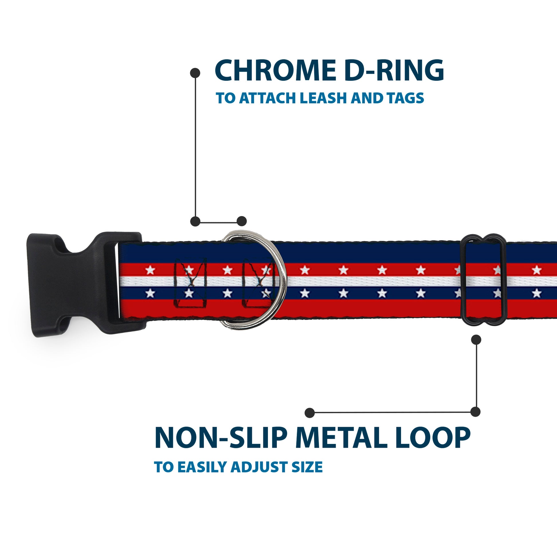 Plastic Clip Collar - Americana Stripe w/Stars Blue/Red/White Plastic Clip Collars Buckle-Down