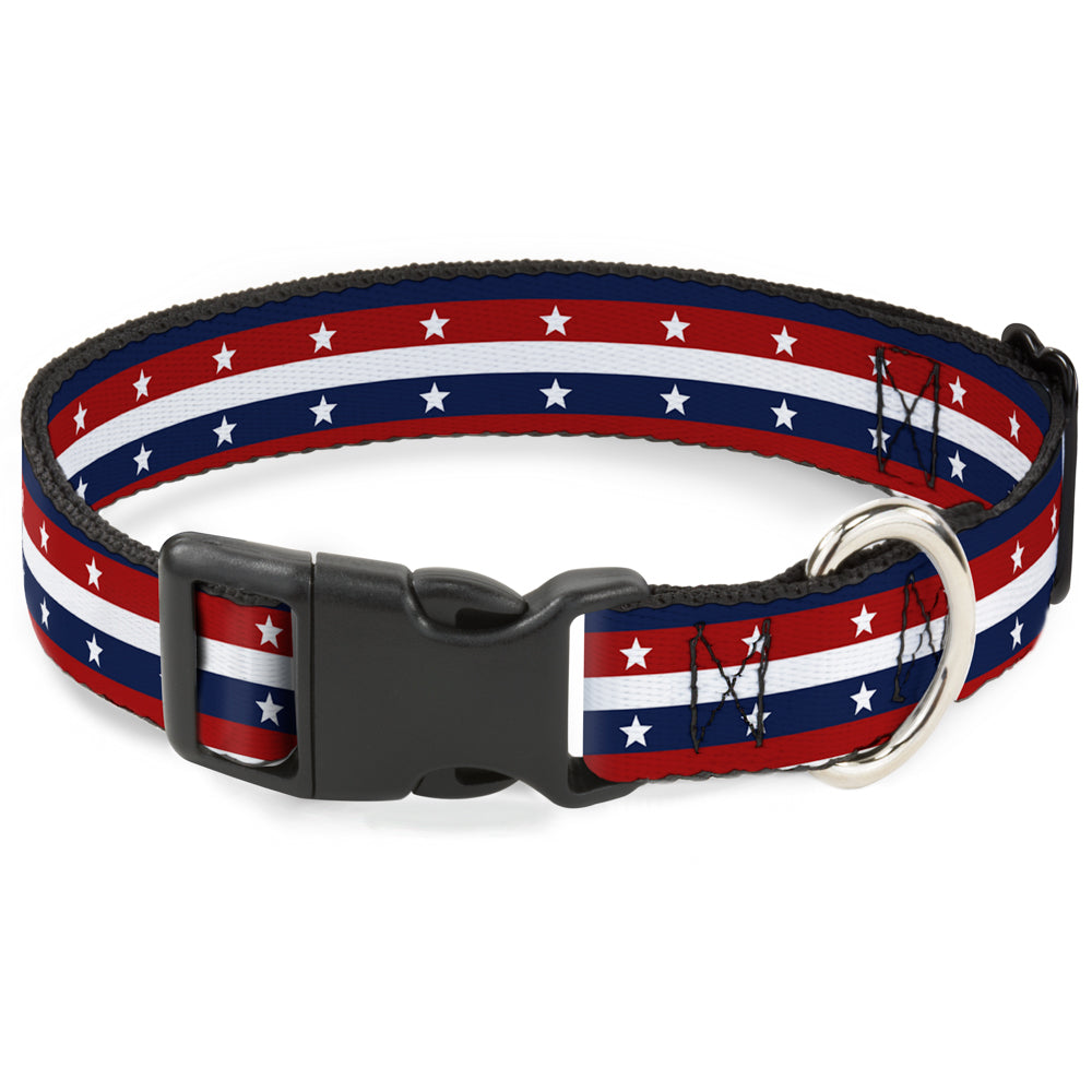 Plastic Clip Collar - Americana Stripe w/Stars Blue/Red/White Plastic Clip Collars Buckle-Down