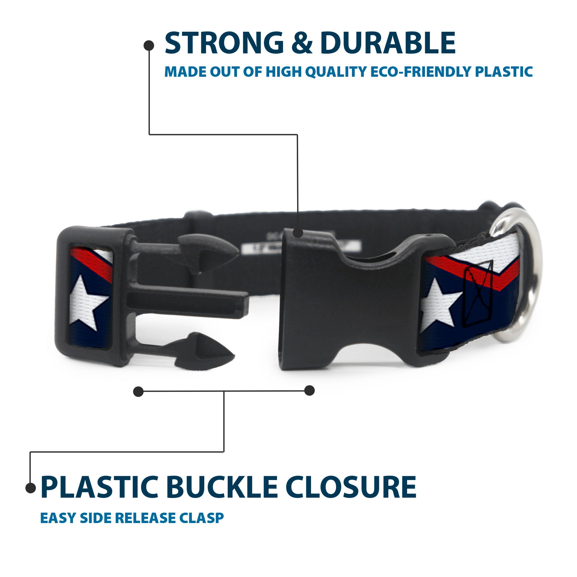 Plastic Clip Collar - American Chevron & Stripes White/Red/Blue Plastic Clip Collars Buckle-Down