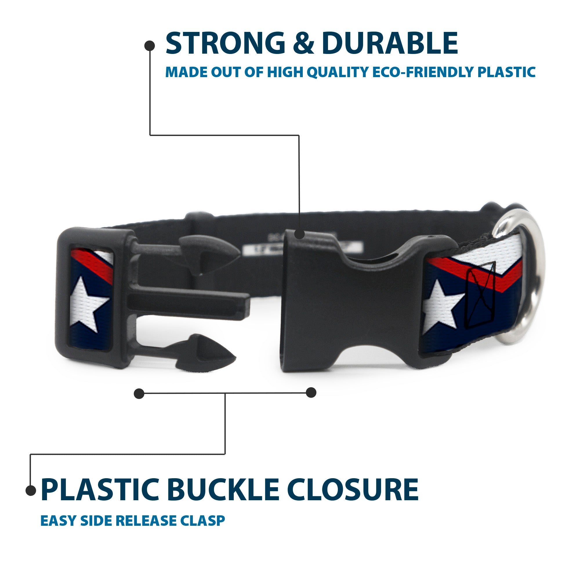 Plastic Clip Collar - American Chevron & Stripes White/Red/Blue Plastic Clip Collars Buckle-Down
