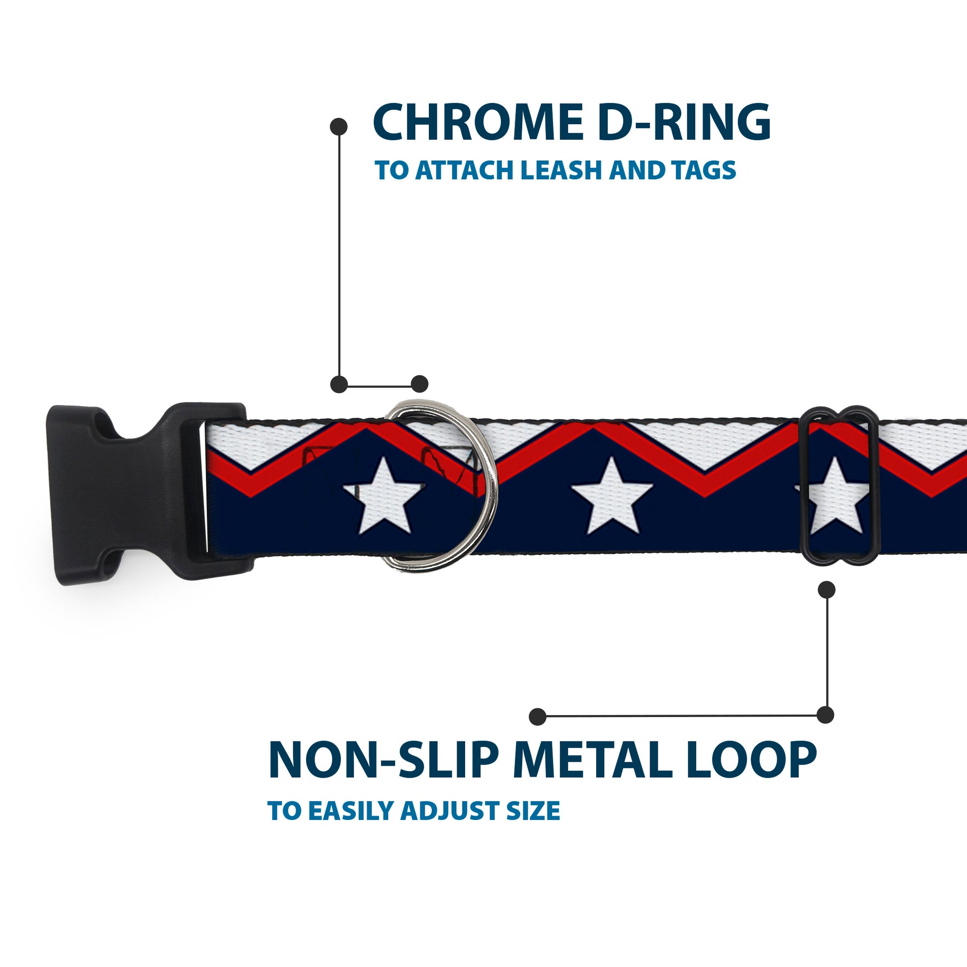 Plastic Clip Collar - American Chevron & Stripes White/Red/Blue Plastic Clip Collars Buckle-Down