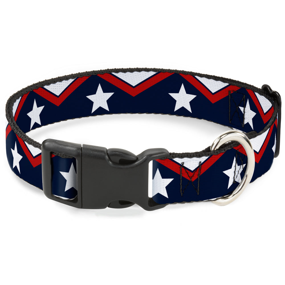 Plastic Clip Collar - American Chevron & Stripes White/Red/Blue Plastic Clip Collars Buckle-Down