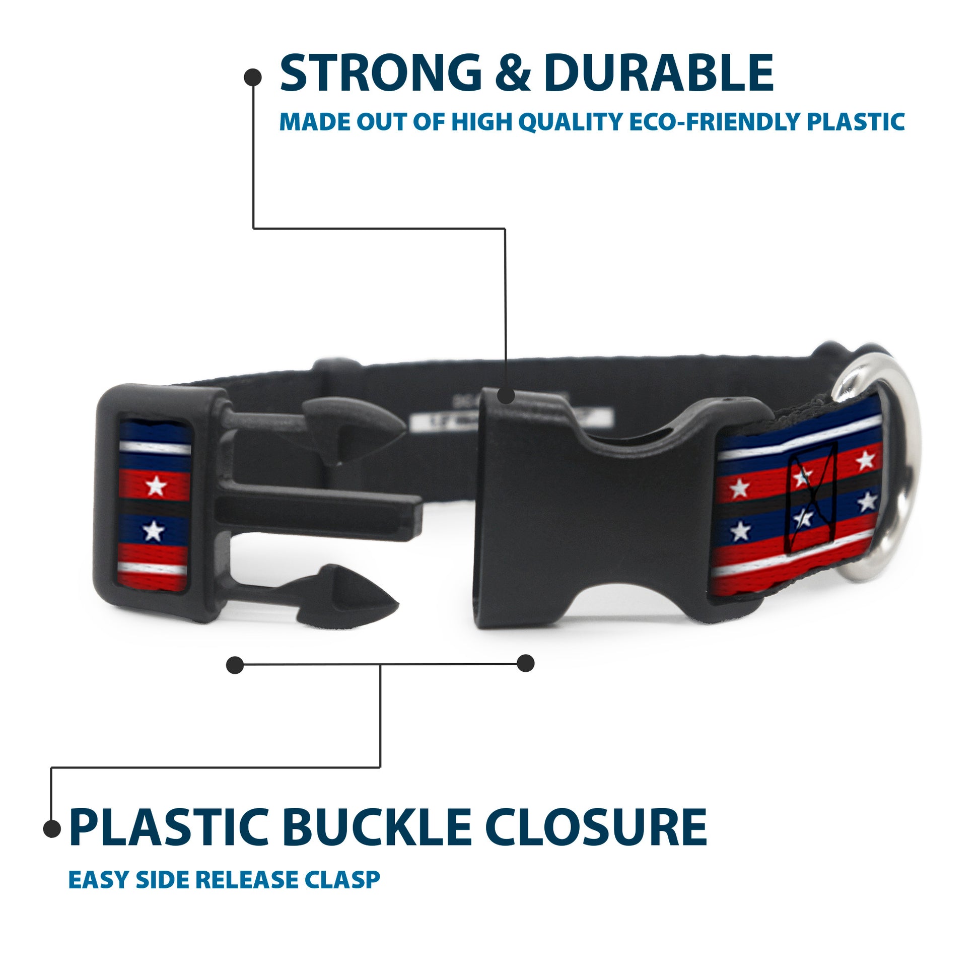 Plastic Clip Collar - Americana Stripe w/Stars2 Blue/Red/White Plastic Clip Collars Buckle-Down
