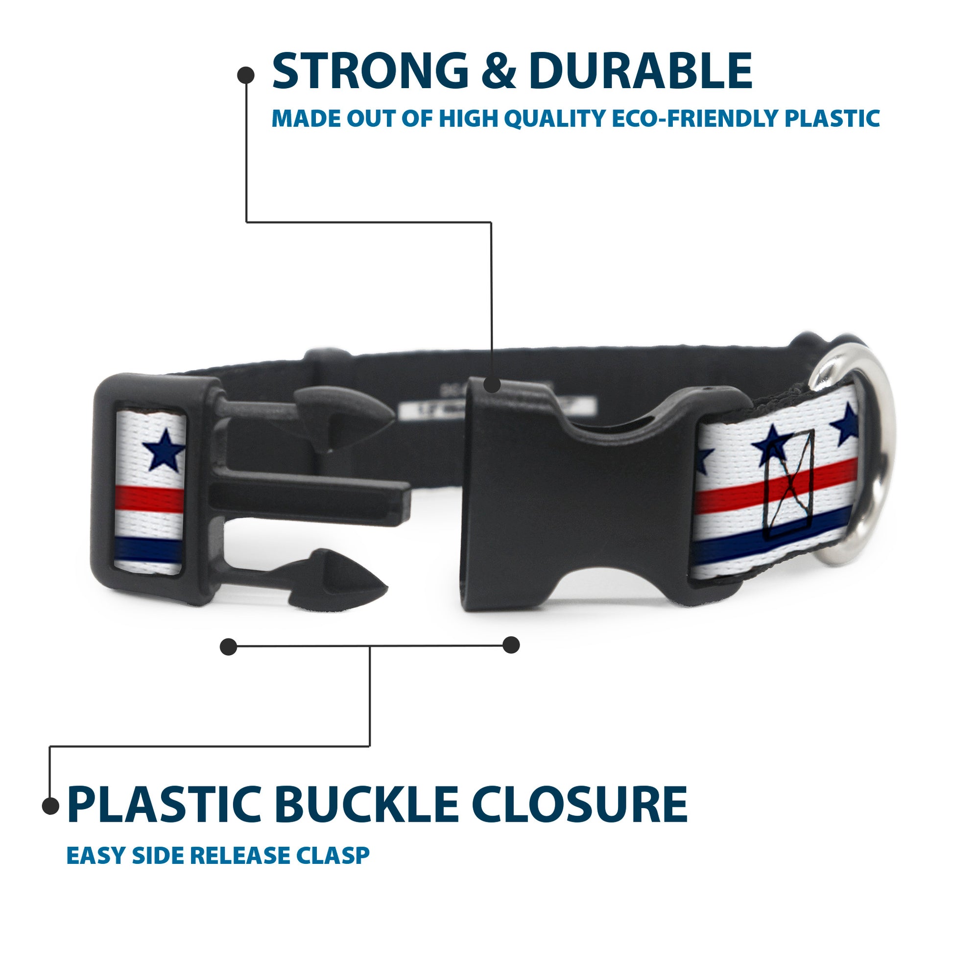 Plastic Clip Collar - Americana Stars & Stripes7 White/Blue/Red Plastic Clip Collars Buckle-Down