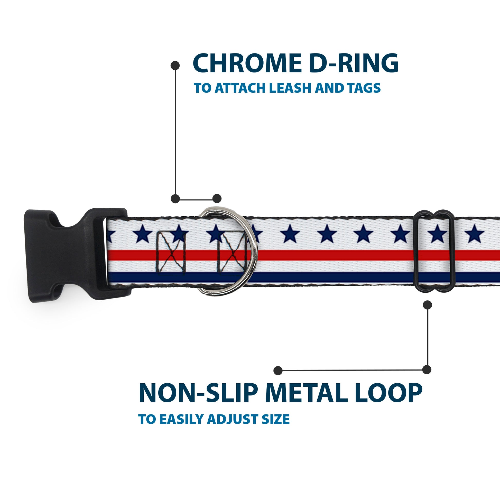 Plastic Clip Collar - Americana Stars & Stripes7 White/Blue/Red Plastic Clip Collars Buckle-Down