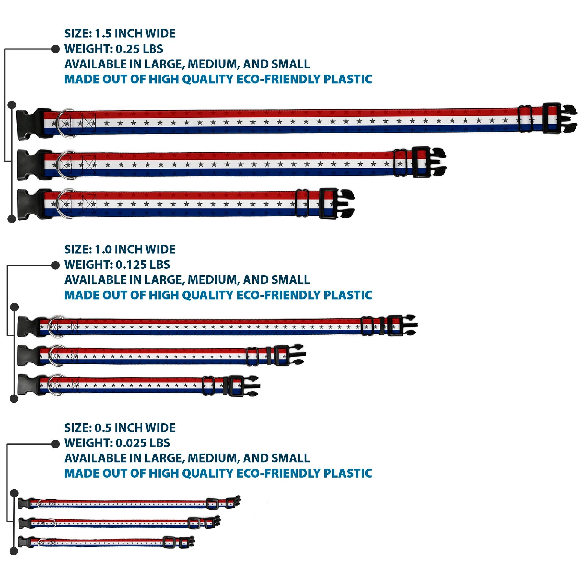 Plastic Clip Collar - Americana Star Stripes Red/White/Blue Plastic Clip Collars Buckle-Down