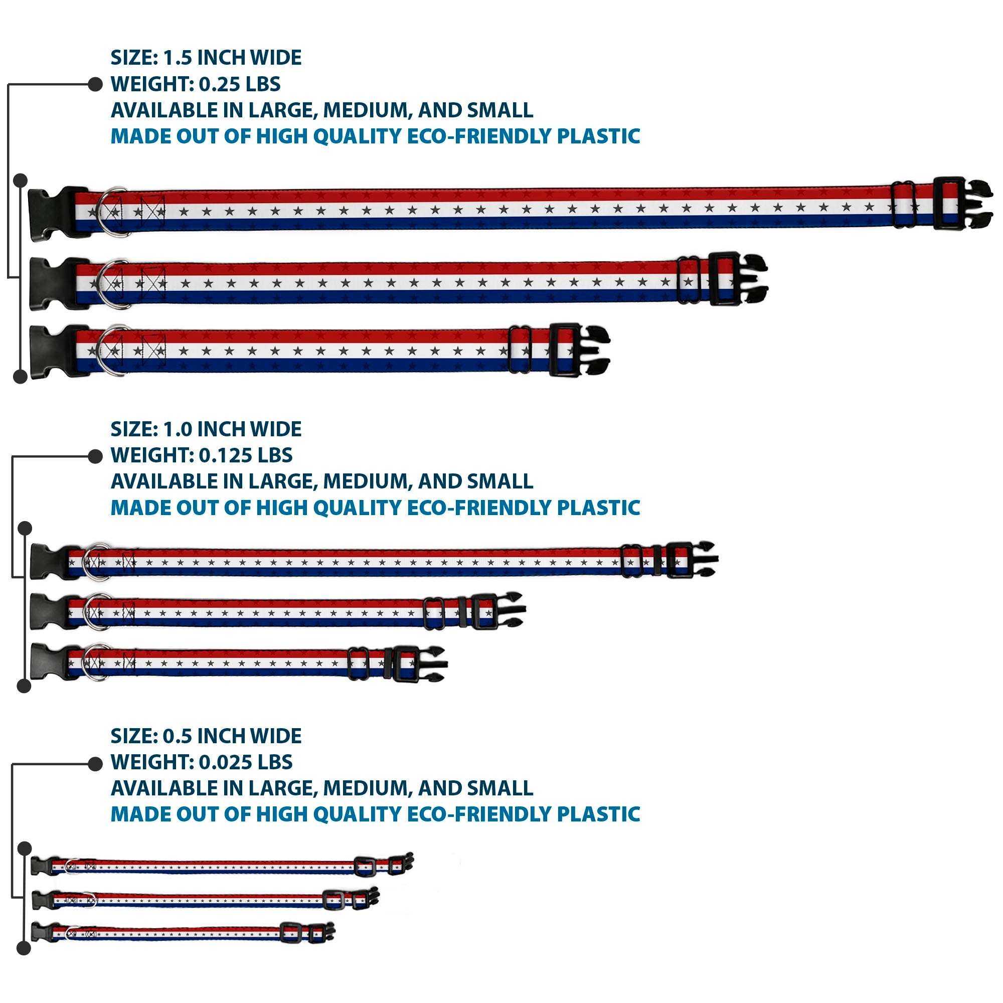 Plastic Clip Collar - Americana Star Stripes Red/White/Blue Plastic Clip Collars Buckle-Down
