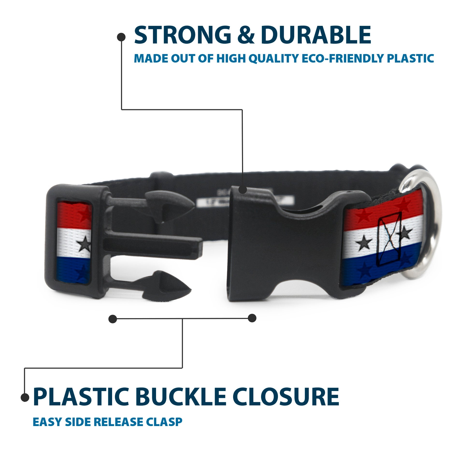Plastic Clip Collar - Americana Star Stripes Red/White/Blue Plastic Clip Collars Buckle-Down