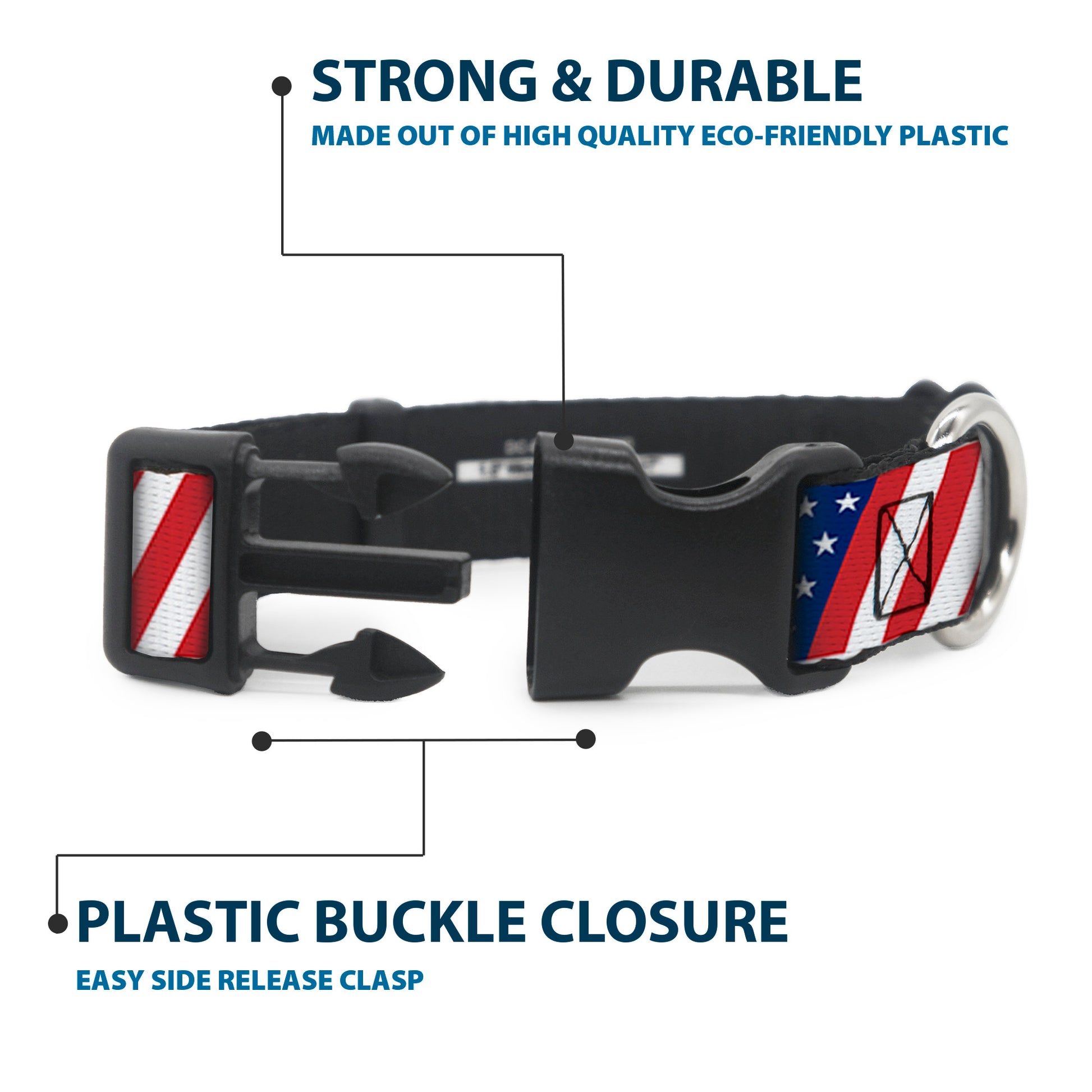 Plastic Clip Collar - American Flag Diagonal Plastic Clip Collars Buckle-Down