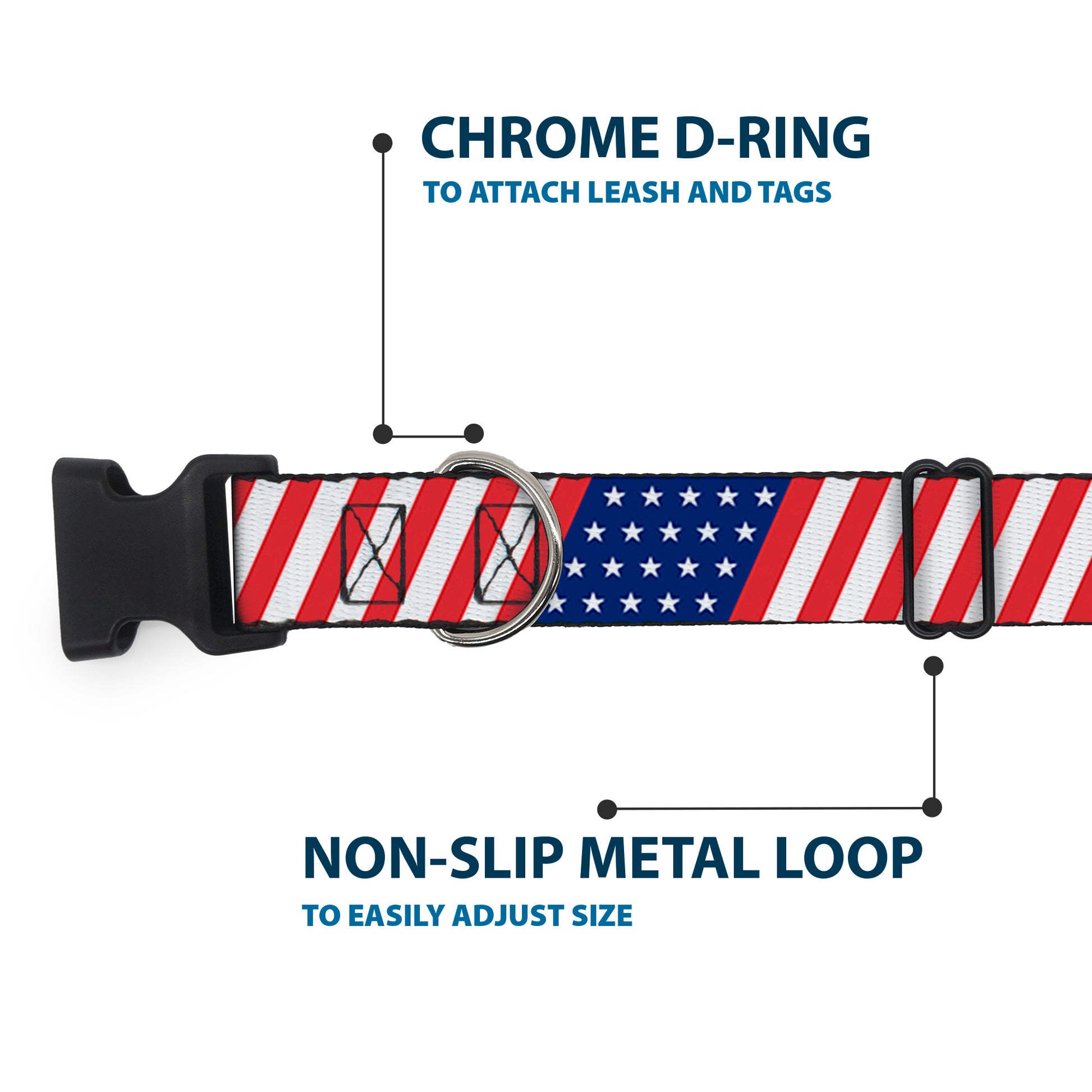 Plastic Clip Collar - American Flag Diagonal Plastic Clip Collars Buckle-Down