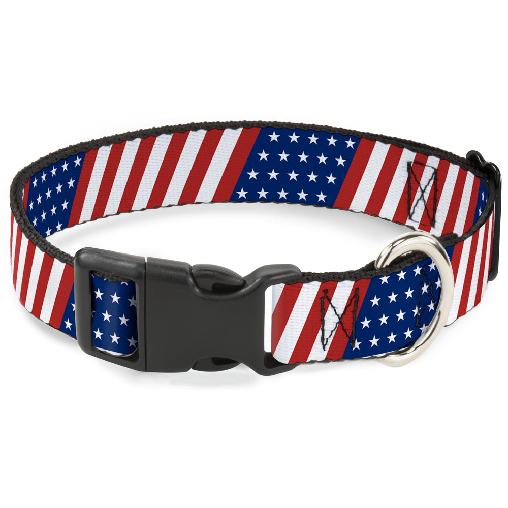 Plastic Clip Collar - American Flag Diagonal Plastic Clip Collars Buckle-Down