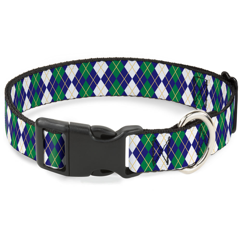 Plastic Clip Collar - Argyle Navy/Green/White/Gold Plastic Clip Collars Buckle-Down