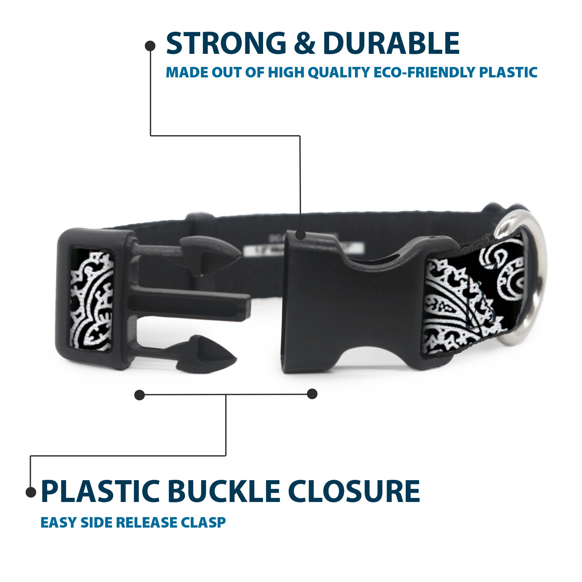 Plastic Clip Collar - Bandana/Skulls Black/White Plastic Clip Collars Buckle-Down