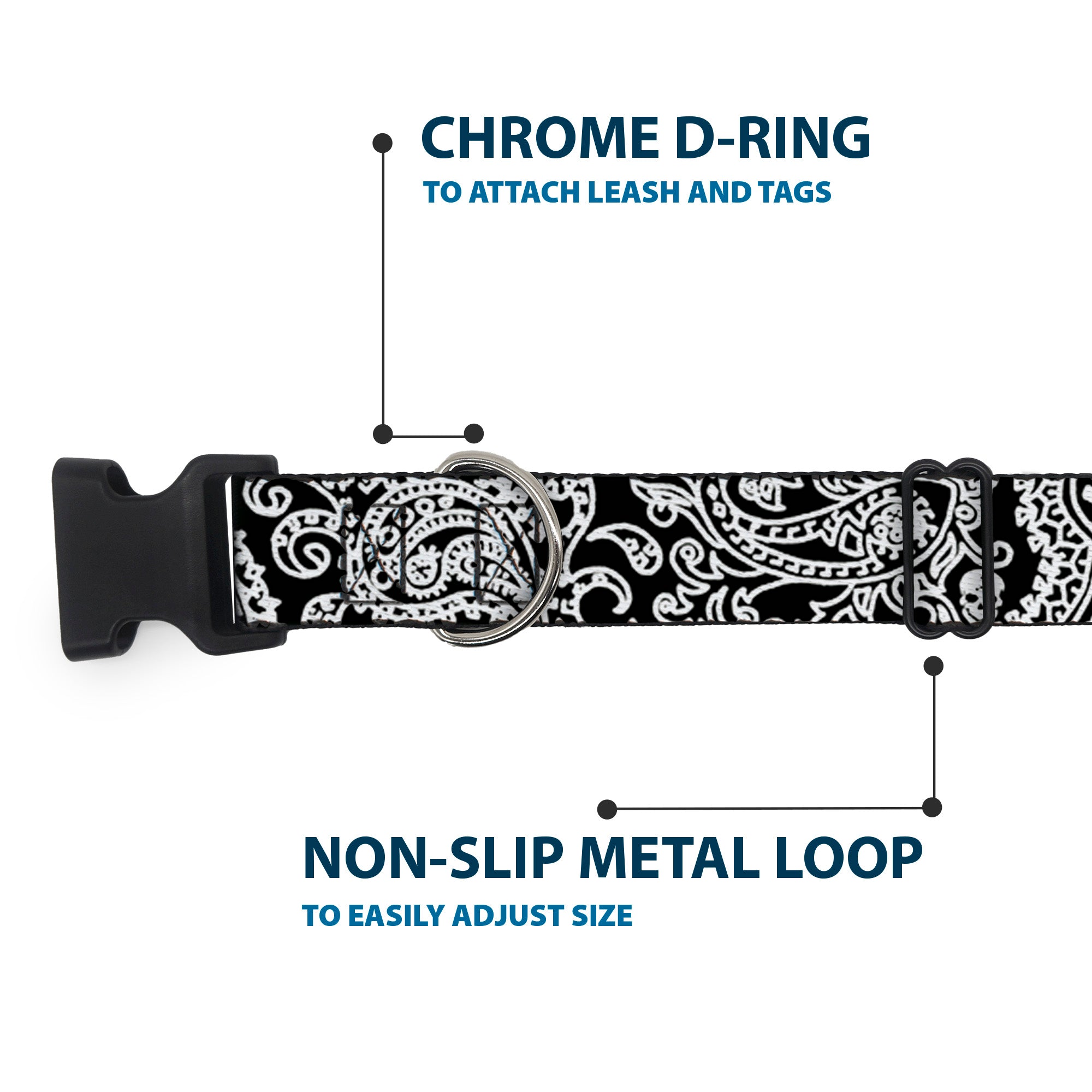 Plastic Clip Collar - Bandana/Skulls Black/White Plastic Clip Collars Buckle-Down