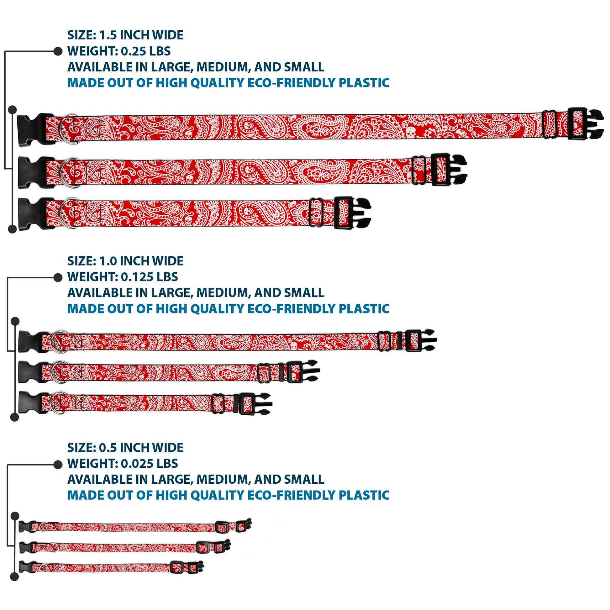 Plastic Clip Collar - Bandana/Skulls Red/White Plastic Clip Collars Buckle-Down