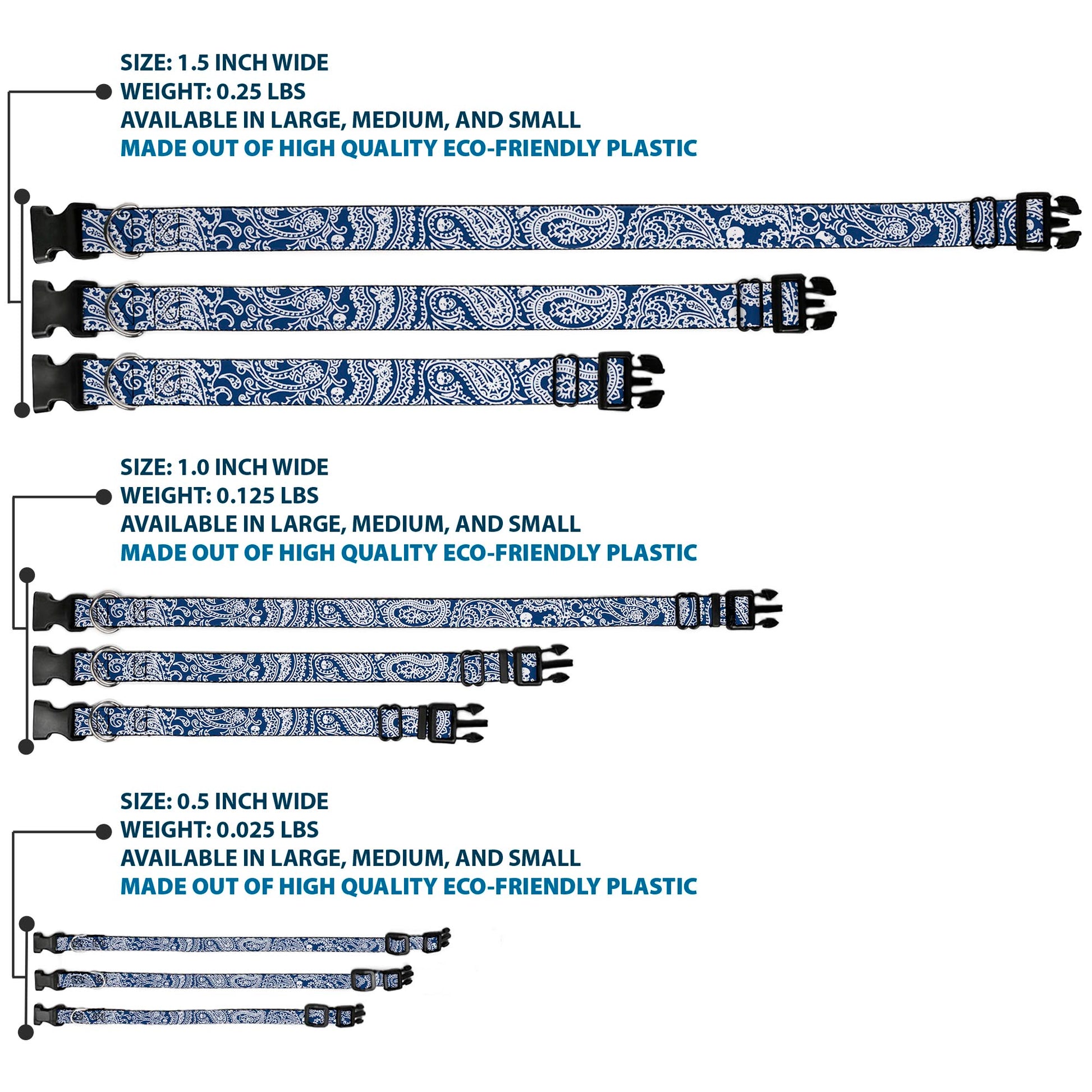 Plastic Clip Collar - Bandana/Skulls Royal/White Plastic Clip Collars Buckle-Down