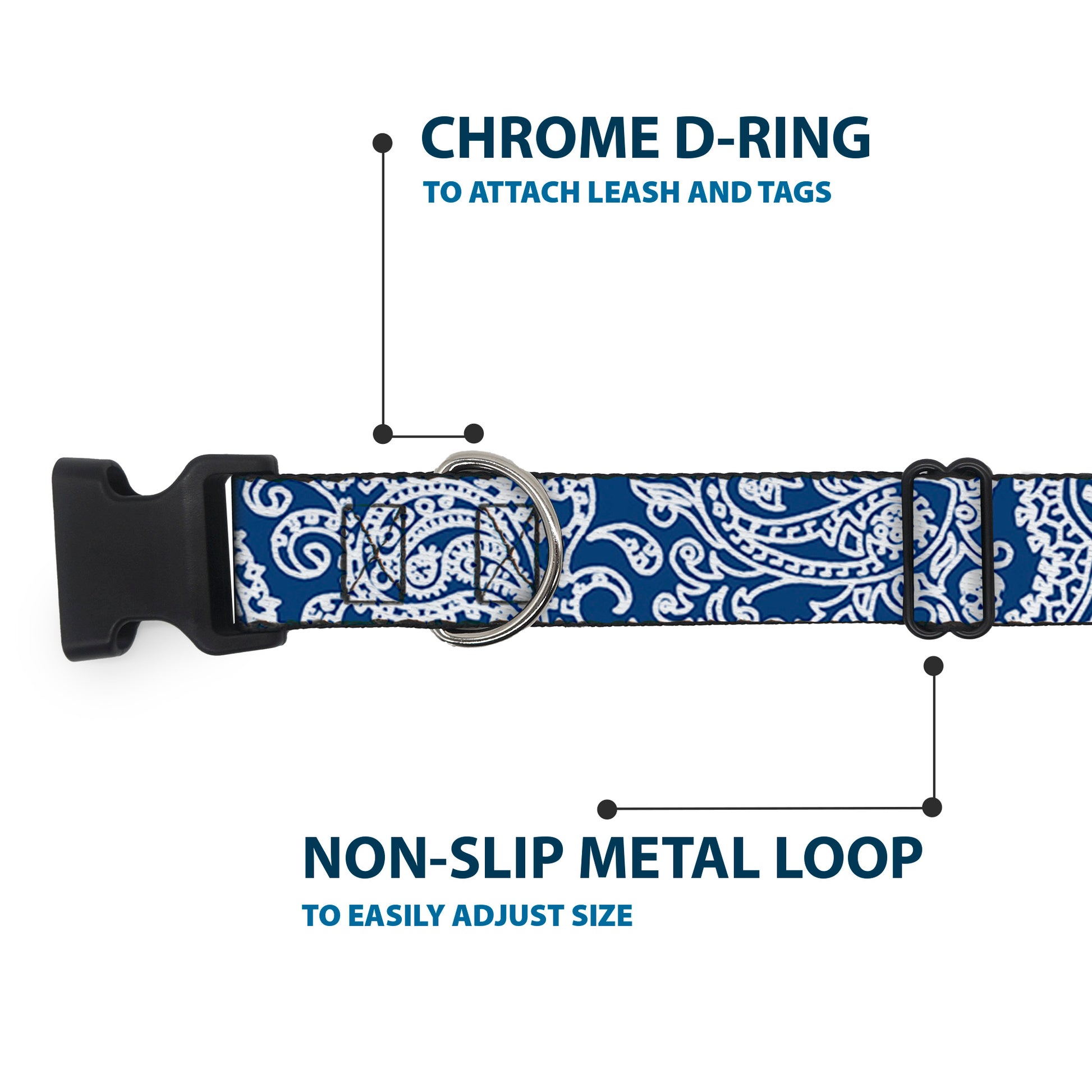 Plastic Clip Collar - Bandana/Skulls Royal/White Plastic Clip Collars Buckle-Down