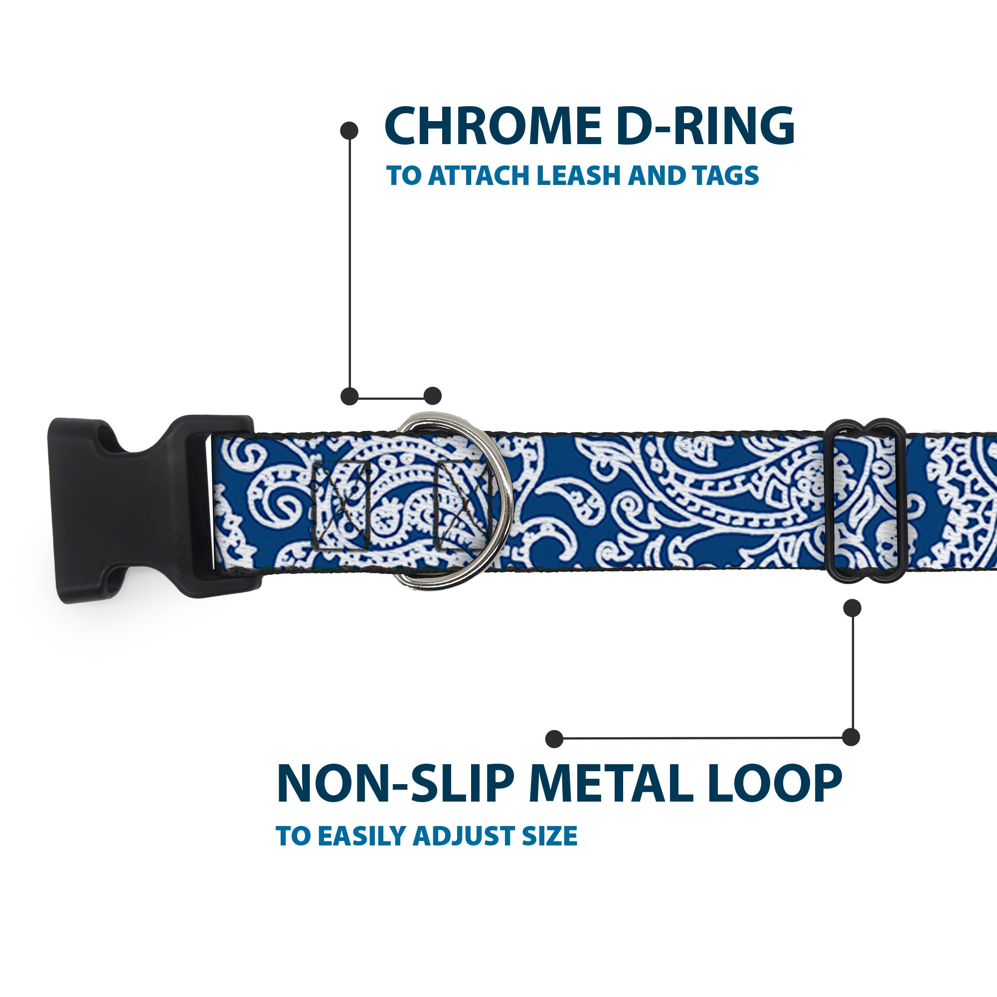 Plastic Clip Collar - Bandana/Skulls Royal/White Plastic Clip Collars Buckle-Down