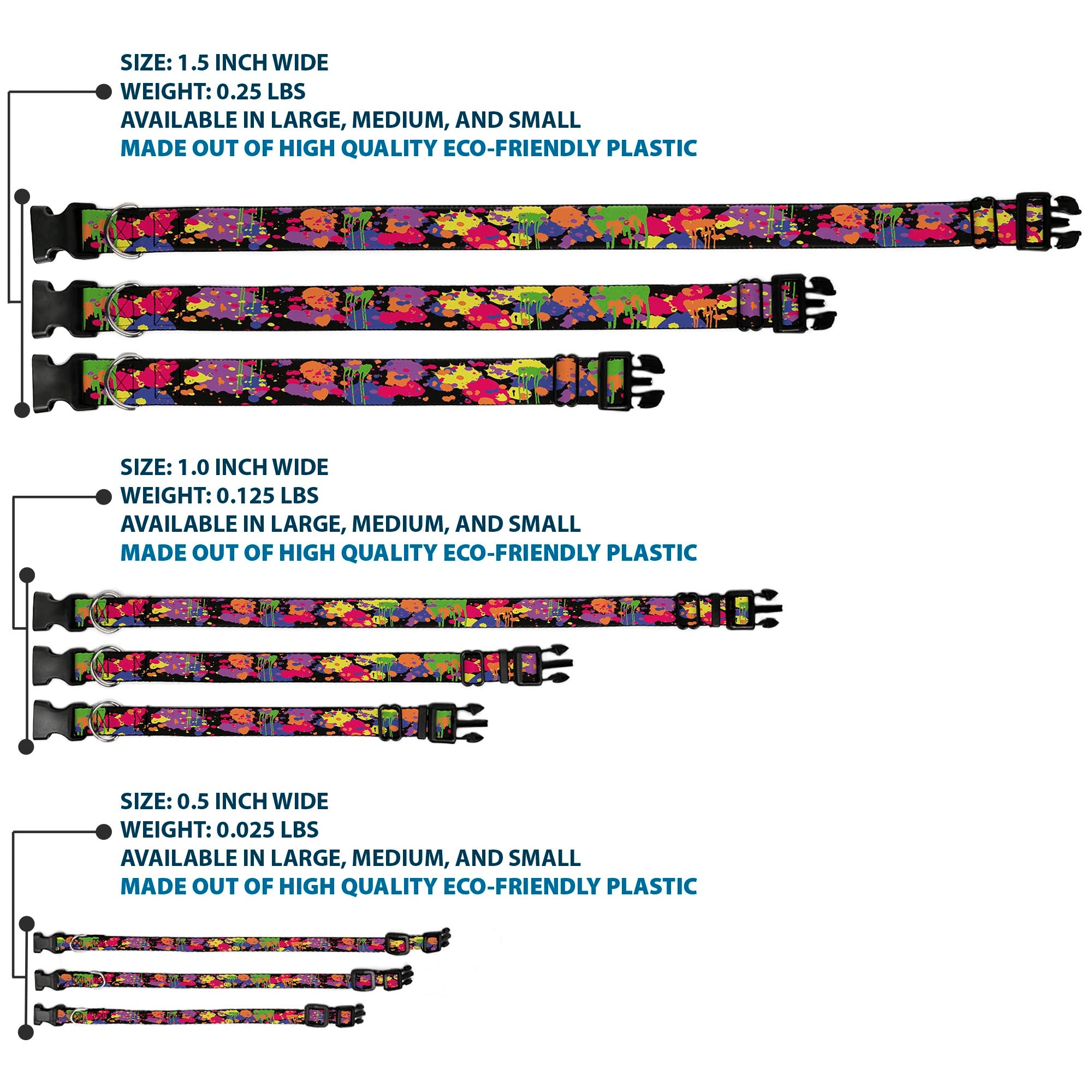 Plastic Clip Collar - BD Paint Splatter Black/Neon Plastic Clip Collars Buckle-Down