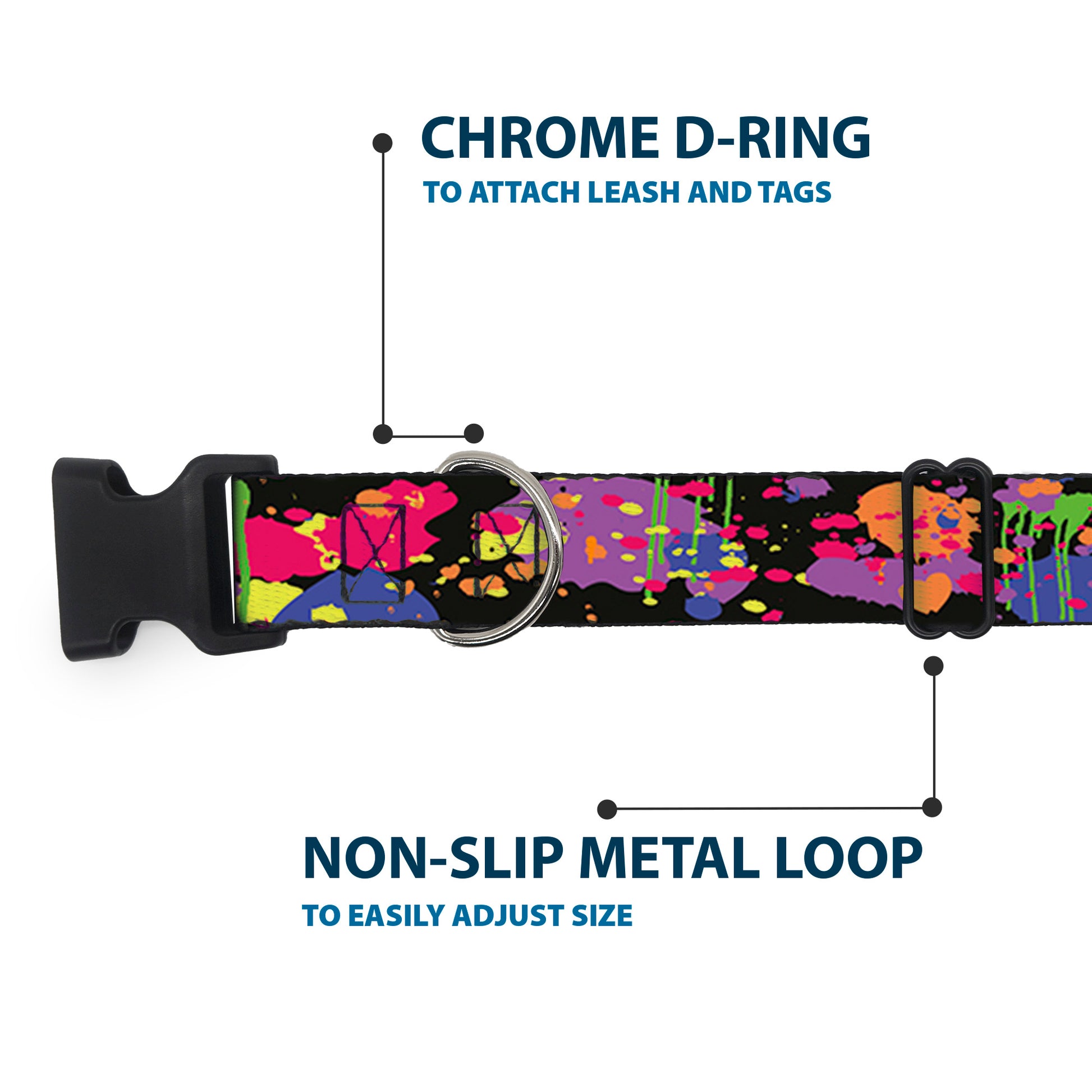 Plastic Clip Collar - BD Paint Splatter Black/Neon Plastic Clip Collars Buckle-Down