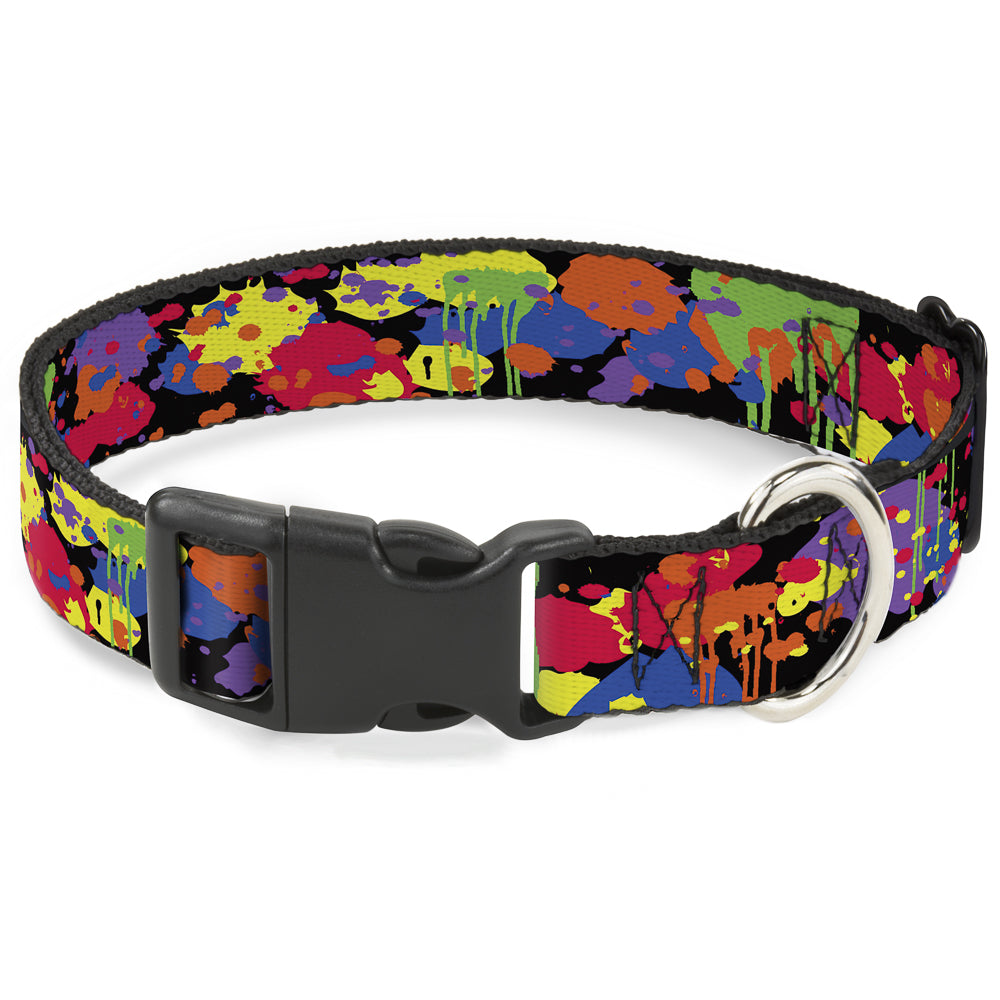 Plastic Clip Collar - BD Paint Splatter Black/Neon Plastic Clip Collars Buckle-Down