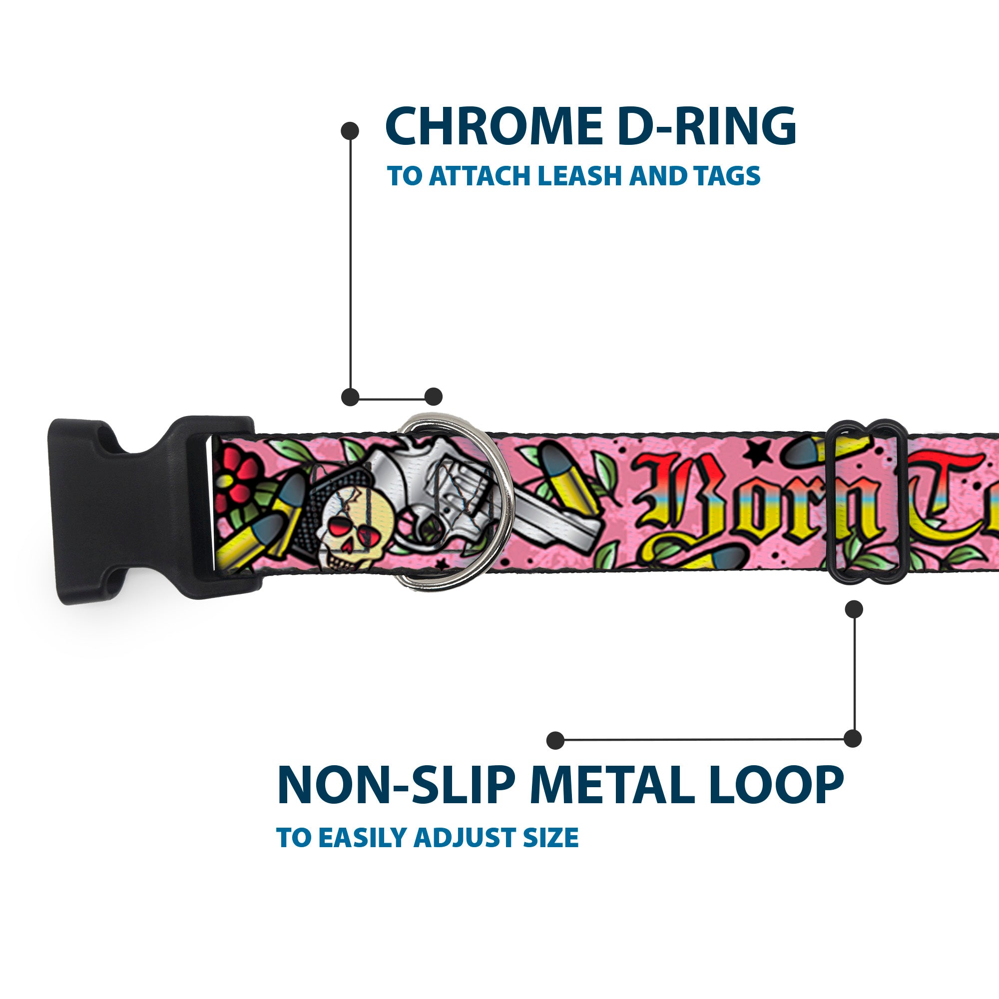 Plastic Clip Collar - Born to Raise Hell Pink Plastic Clip Collars Buckle-Down