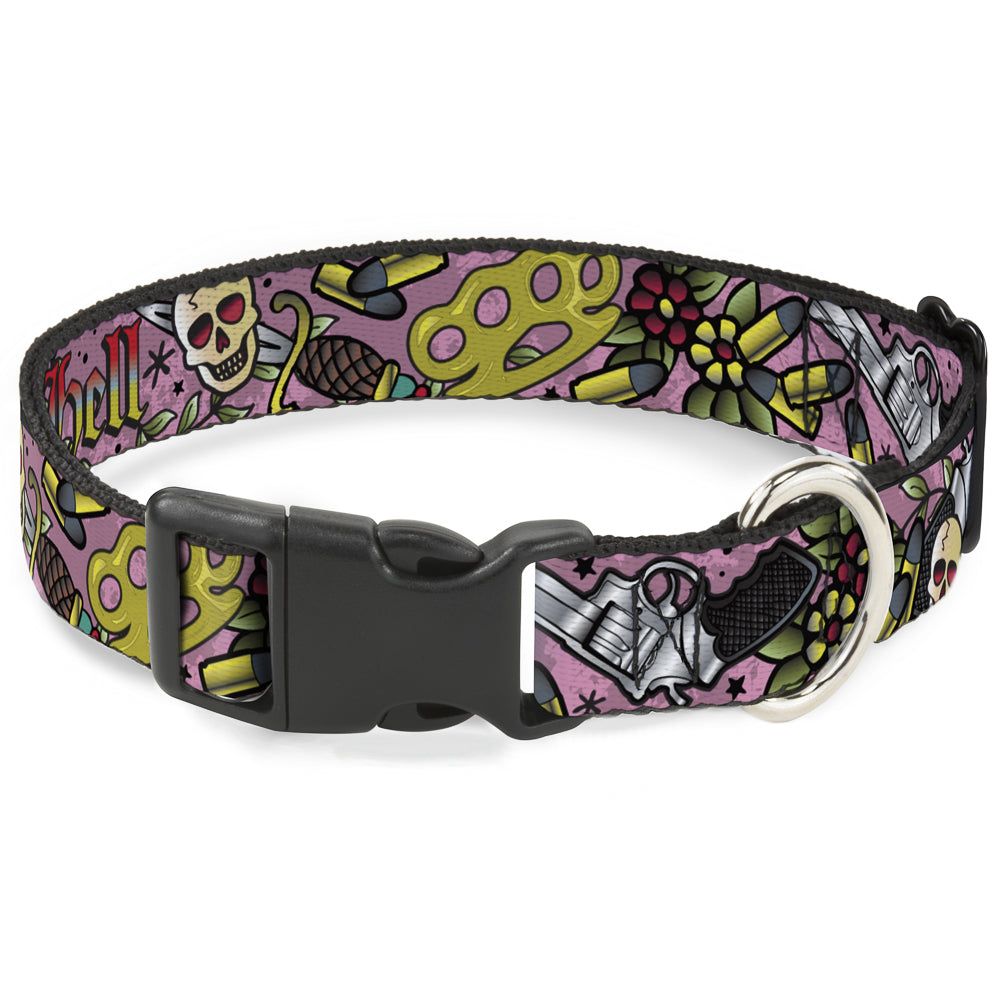 Plastic Clip Collar - Born to Raise Hell Pink Plastic Clip Collars Buckle-Down