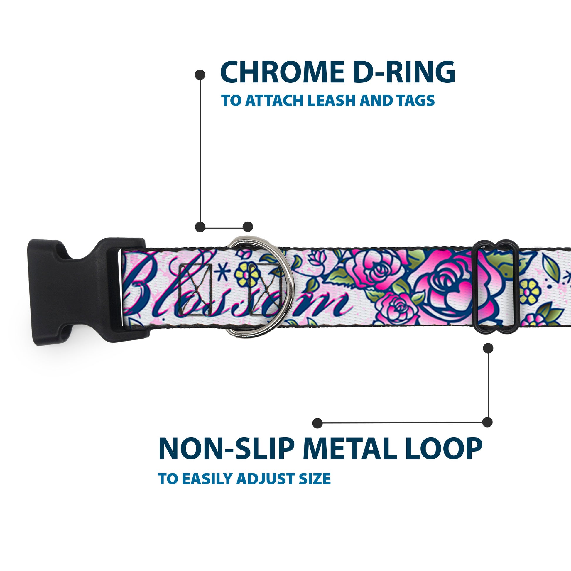 Plastic Clip Collar - Born to Blossom Blue Plastic Clip Collars Buckle-Down