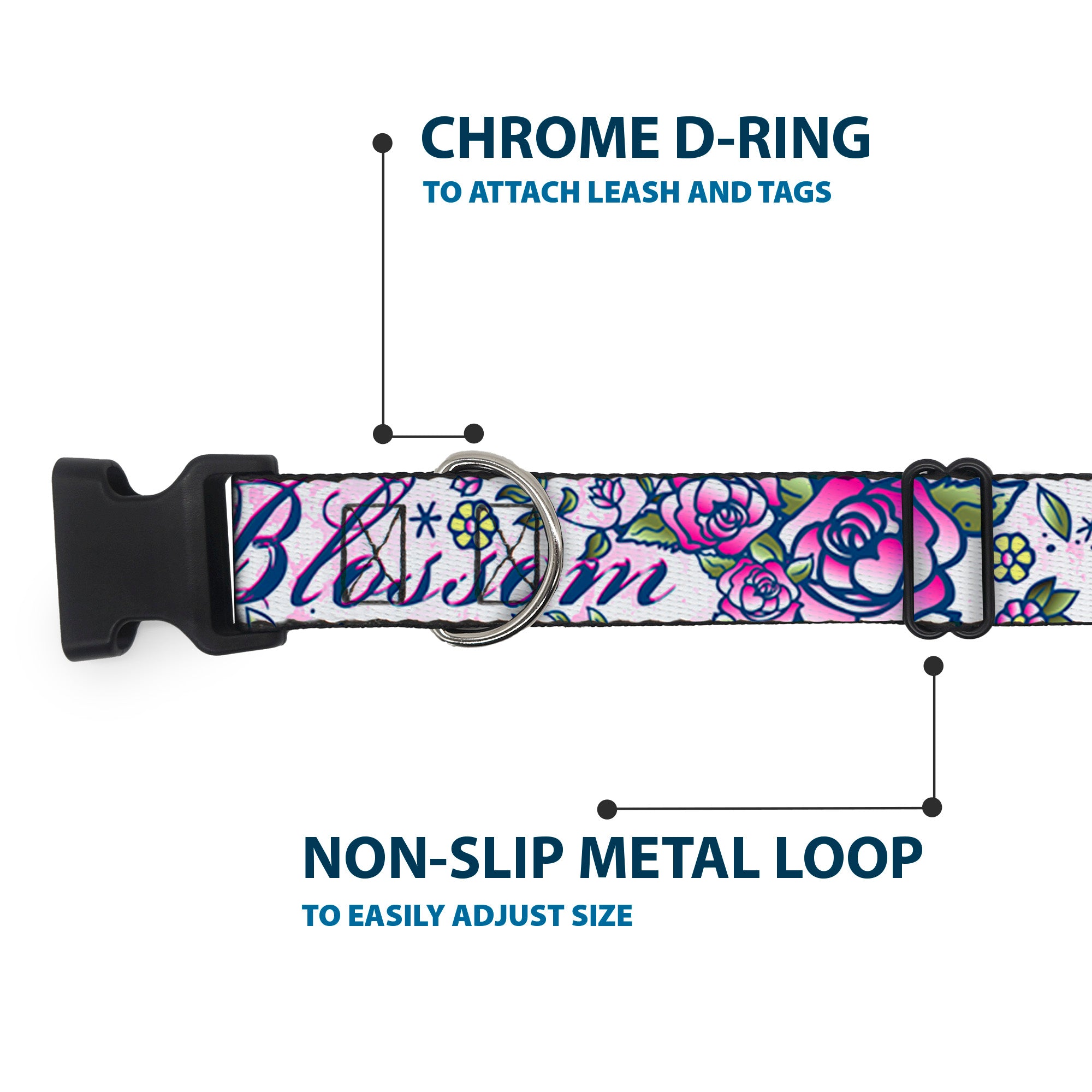 Plastic Clip Collar - Born to Blossom Blue Plastic Clip Collars Buckle-Down