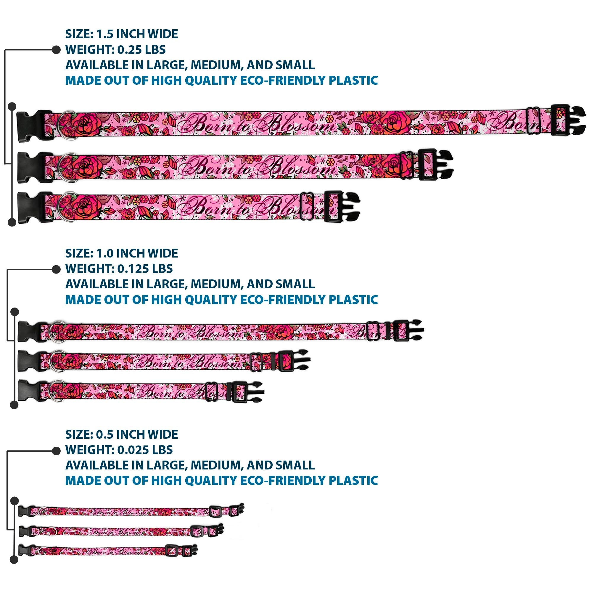 Plastic Clip Collar - Born to Blossom Pink Plastic Clip Collars Buckle-Down